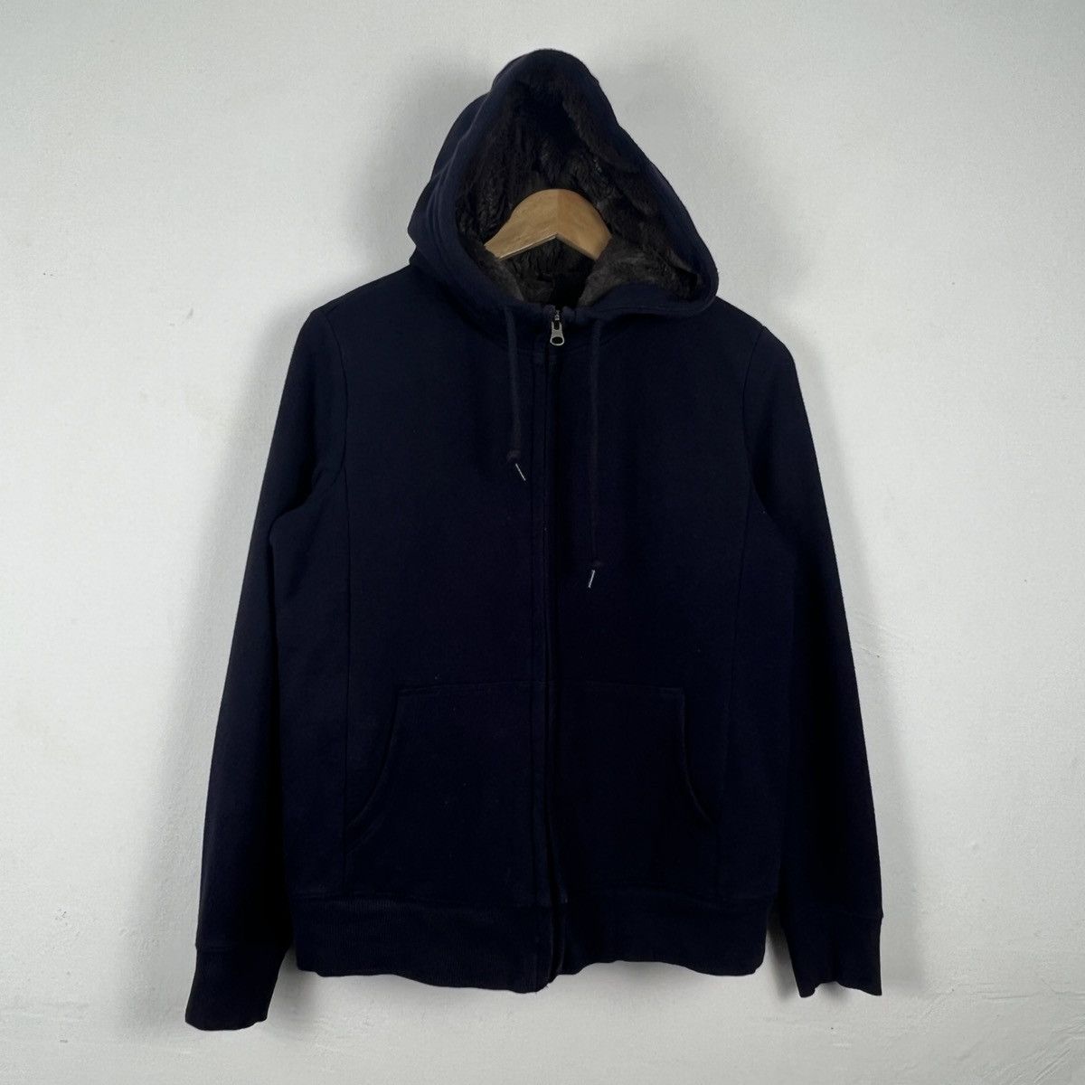 image of Uniqlo Sherpa Fleece Lining Zip Up Hoodie Sweater Jacket in Black, Men's (Size Small)