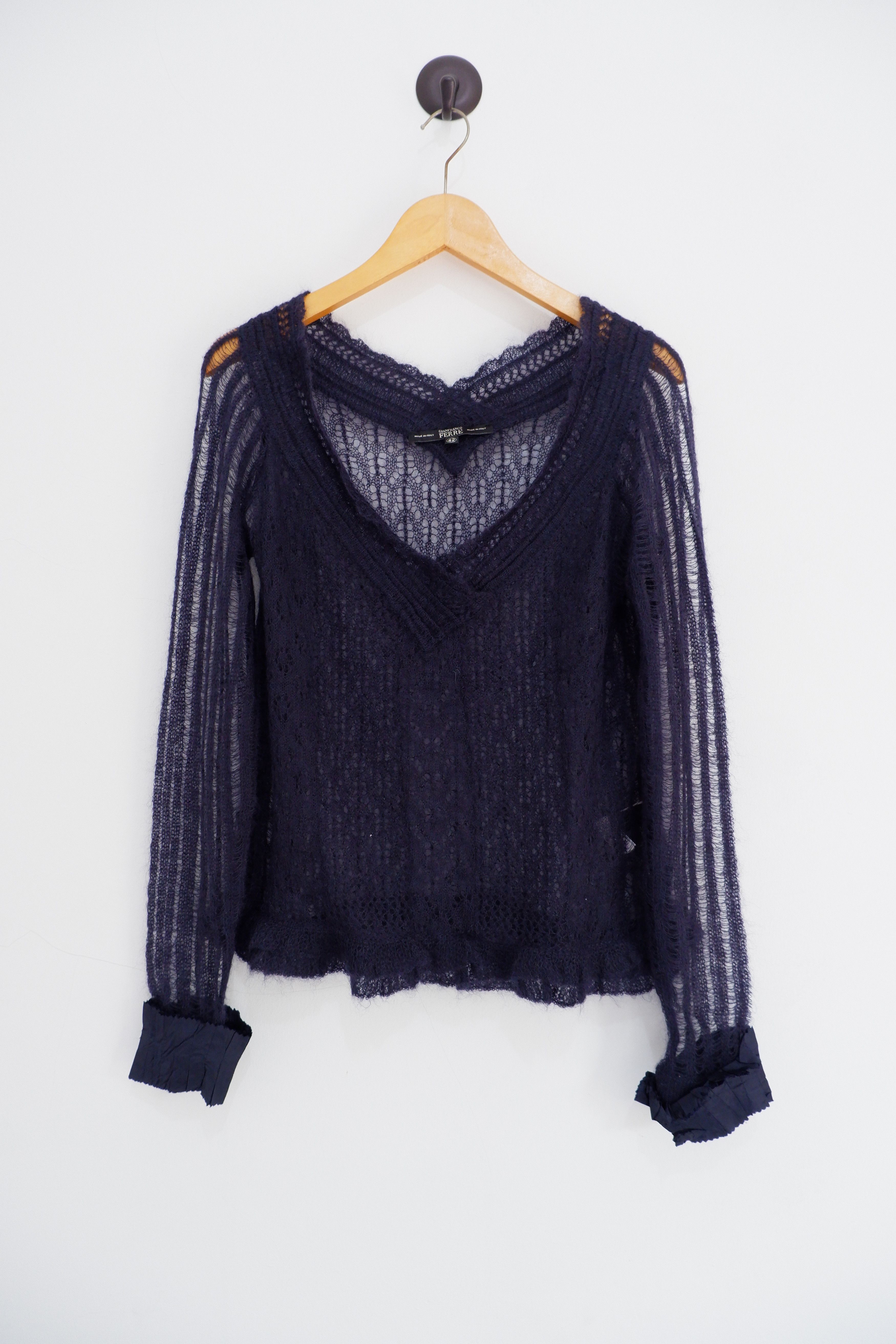 Gianfranco Ferre Vintage Gianfranco Ferre Mesh Mohair Cardigan | Rare Size M / US 6-8 / IT 42-44 - 2 Thumbnail