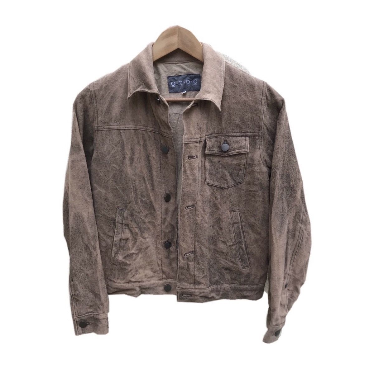 image of Leather Jacket x Vintage Japanesebrand Vintage Ozoc Leather Trucker Jacket in Brown (Size Small)