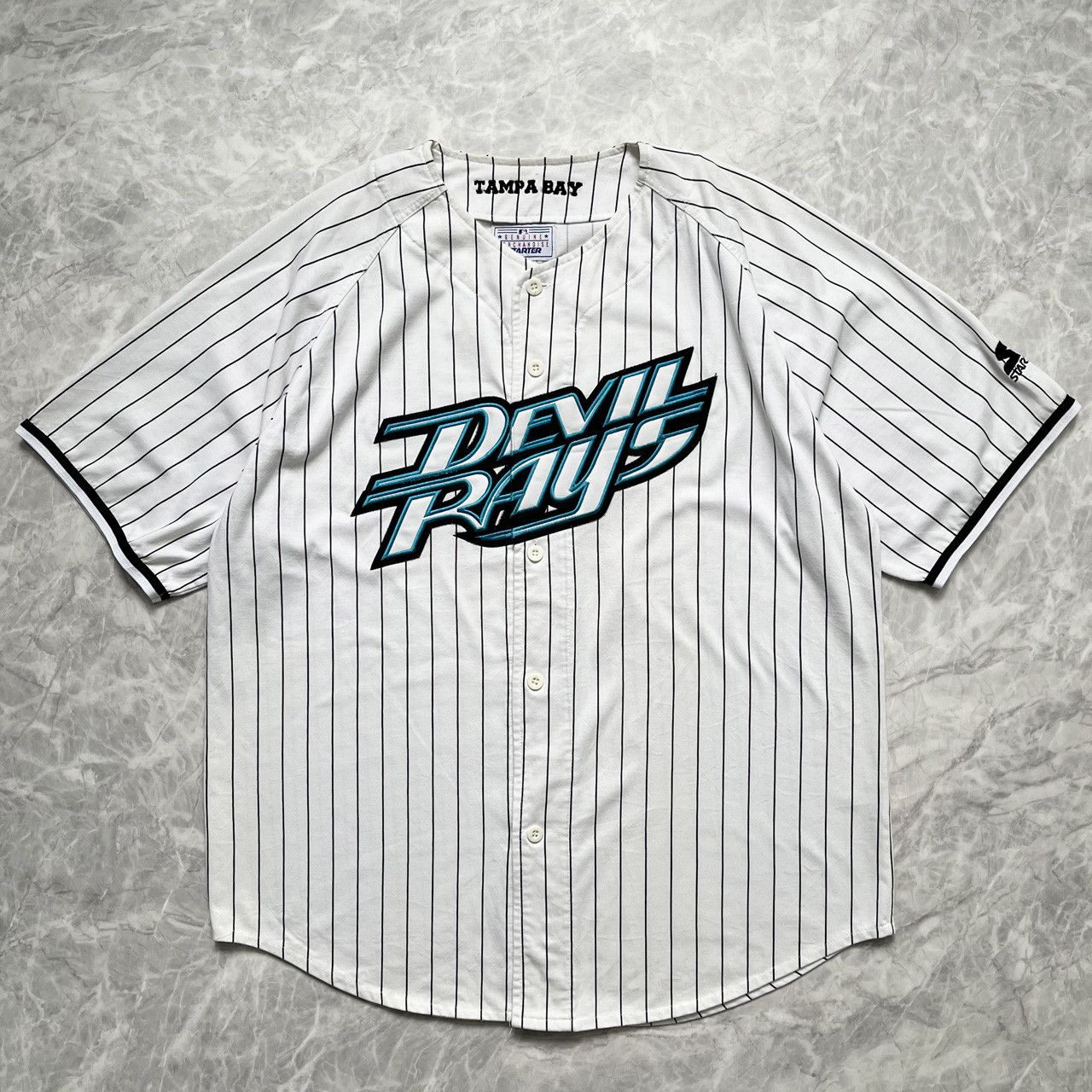 image of VTG 90's Mlb Tampa Bay Devil Rays Pinstripe Jersey Starter, Men's (Size XL)