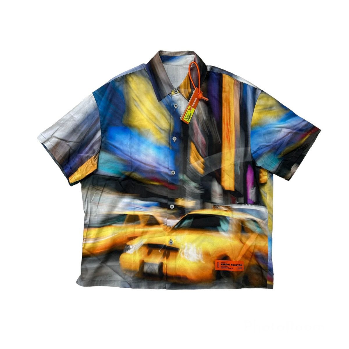 image of New Heron Preston Taxi Print Camp Shirt Size Medium, Men's