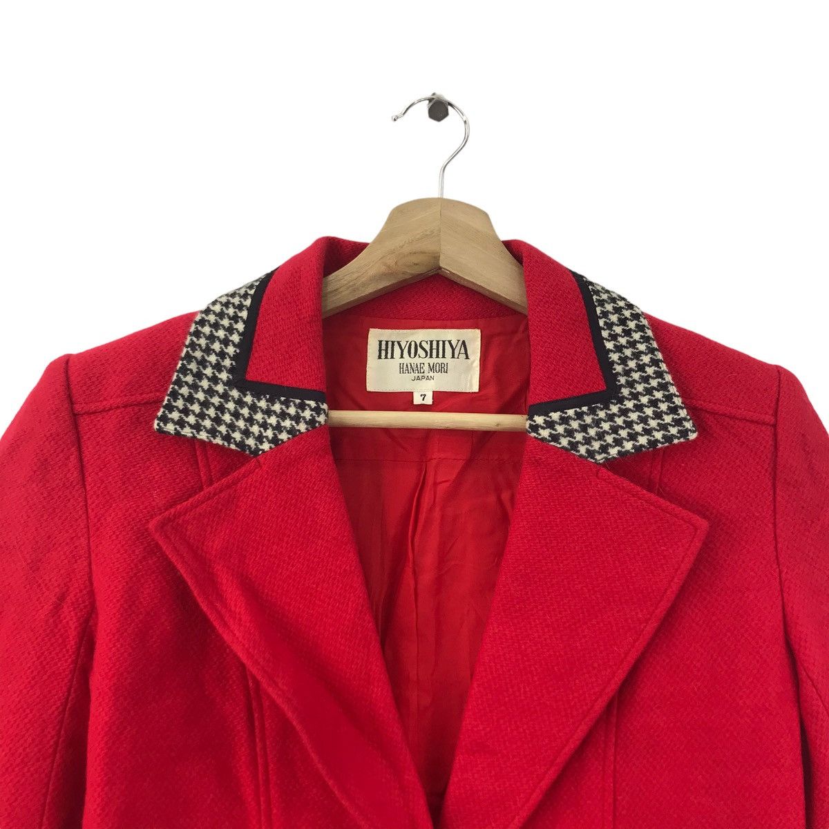 Vintage HIYOSHIYA HANAE MORI Japan Check Collar Red Plain Blazer Size XS / US 0-2 / IT 36-38 - 2 Thumbnail