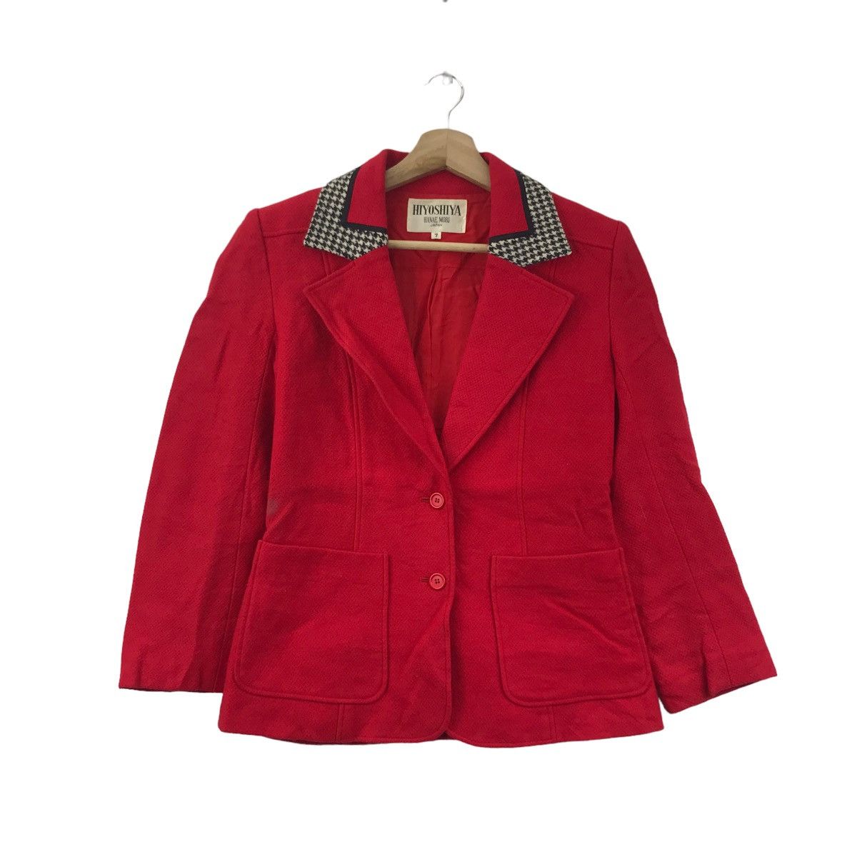 Vintage HIYOSHIYA HANAE MORI Japan Check Collar Red Plain Blazer Size XS / US 0-2 / IT 36-38 - 1 Thumbnail