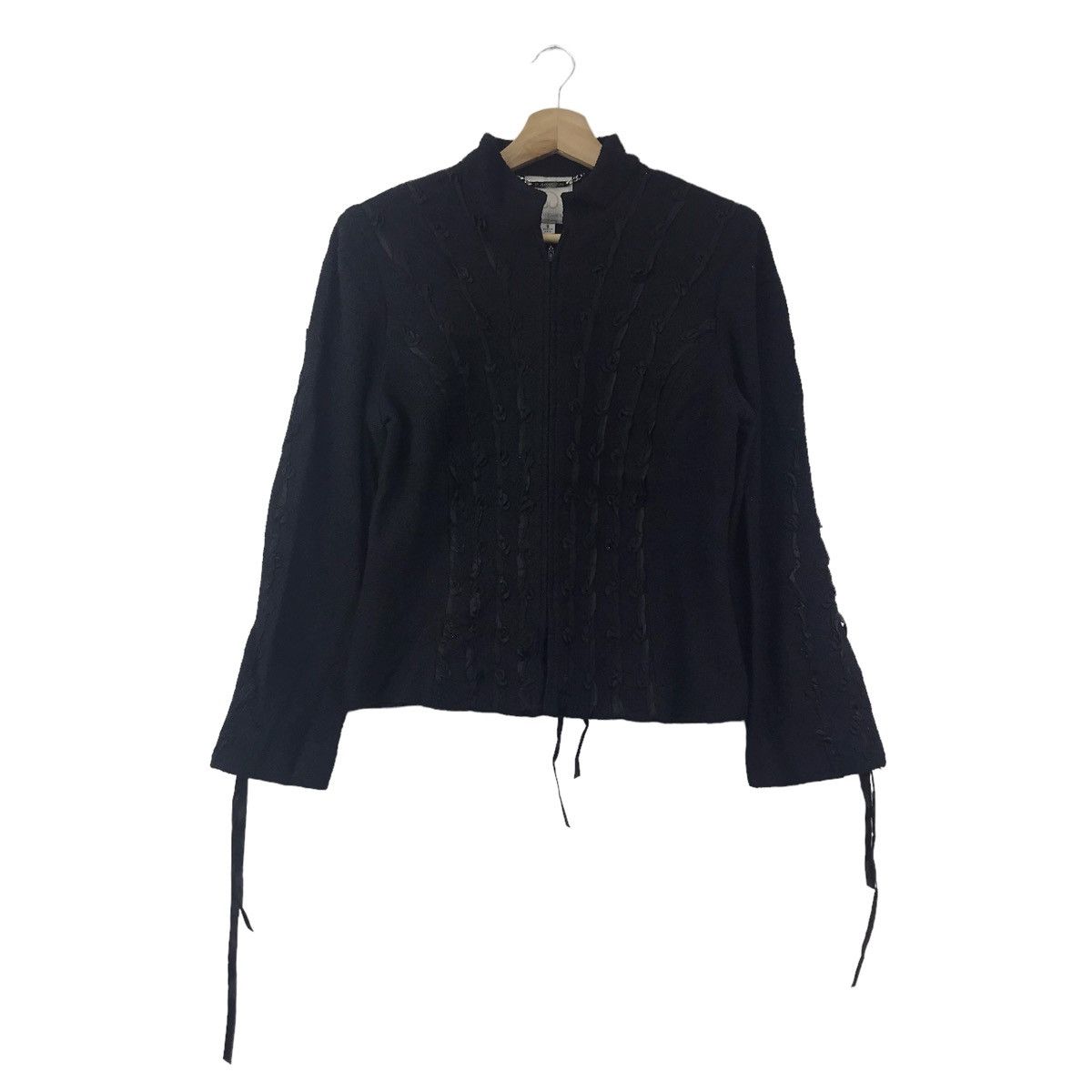 Vintage ST. JOHN COUTURE Strings Design Black Full Zipper Jacket Size XS / US 0-2 / IT 36-38 - 1 Thumbnail