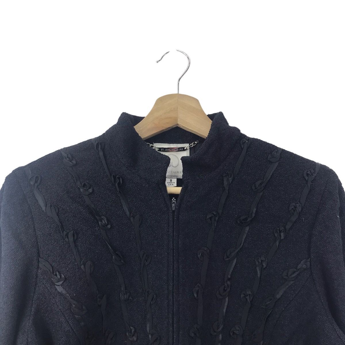 Vintage ST. JOHN COUTURE Strings Design Black Full Zipper Jacket Size XS / US 0-2 / IT 36-38 - 2 Thumbnail