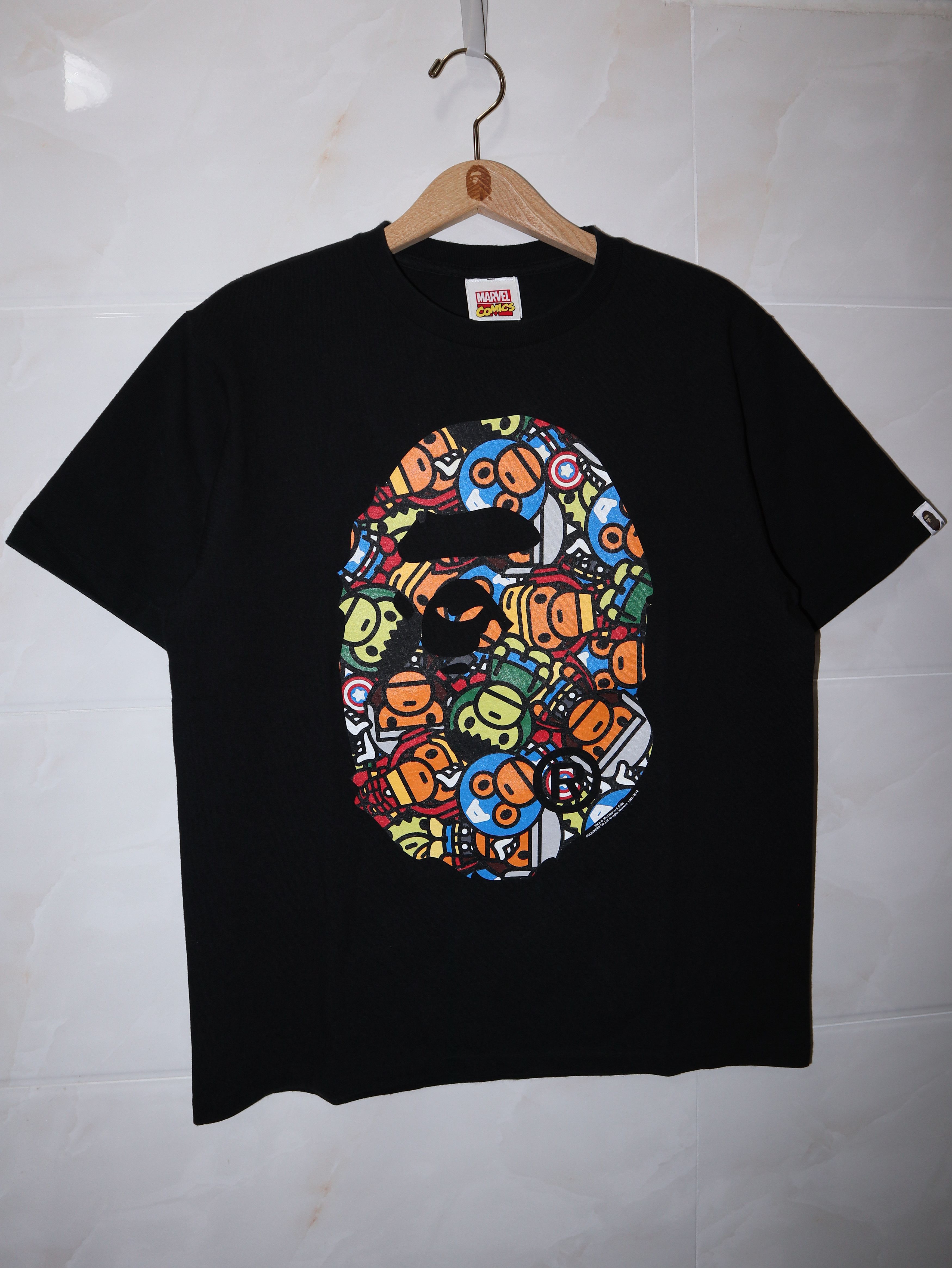 image of Bape × Marvel Comics All Baby Milo Ape Head Tee in Black, Men's (Size Medium)