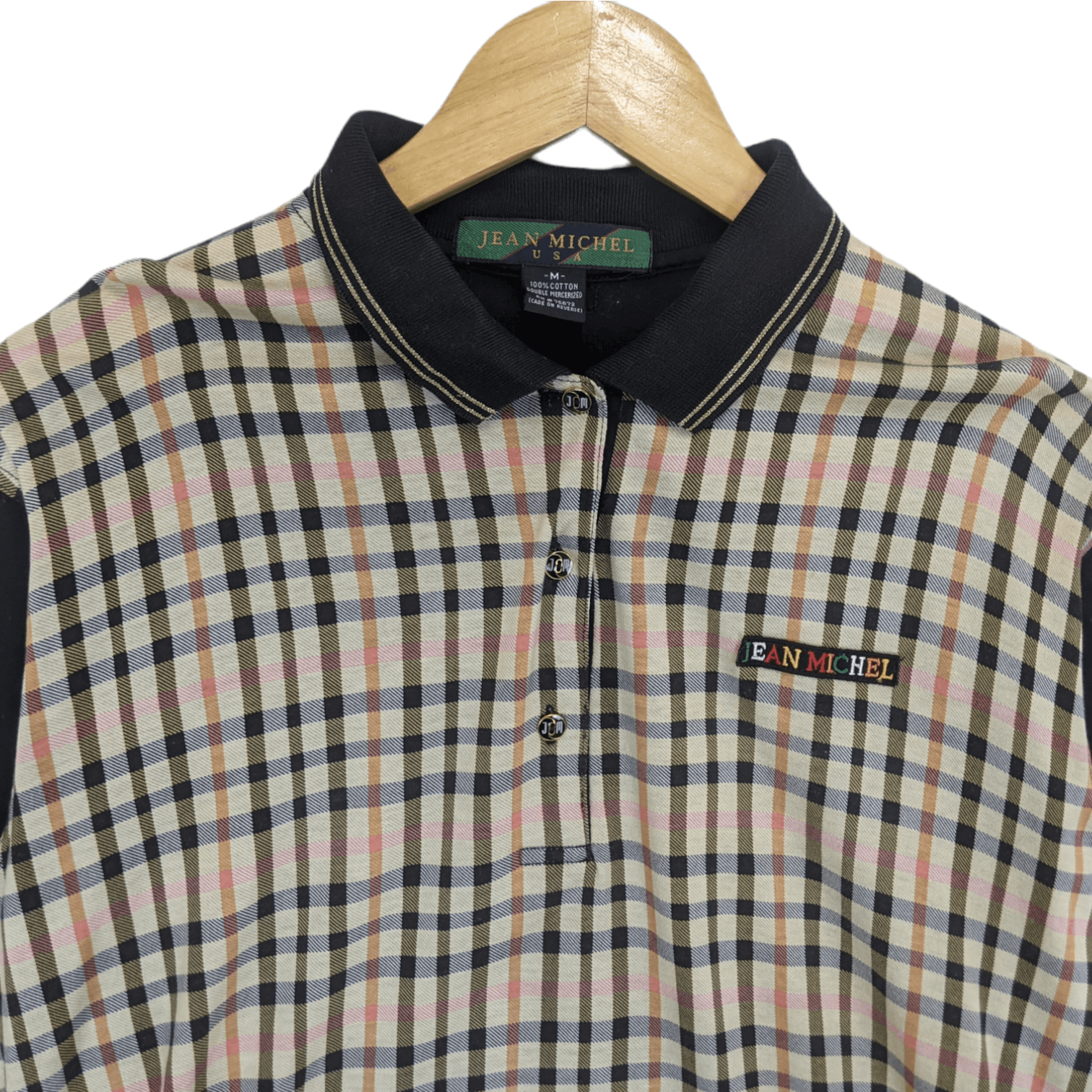 Japanese Brand JEAN MICHEL Check Long Sleeve Polo Shirt Size US M / EU 48-50 / 2 - 4 Thumbnail