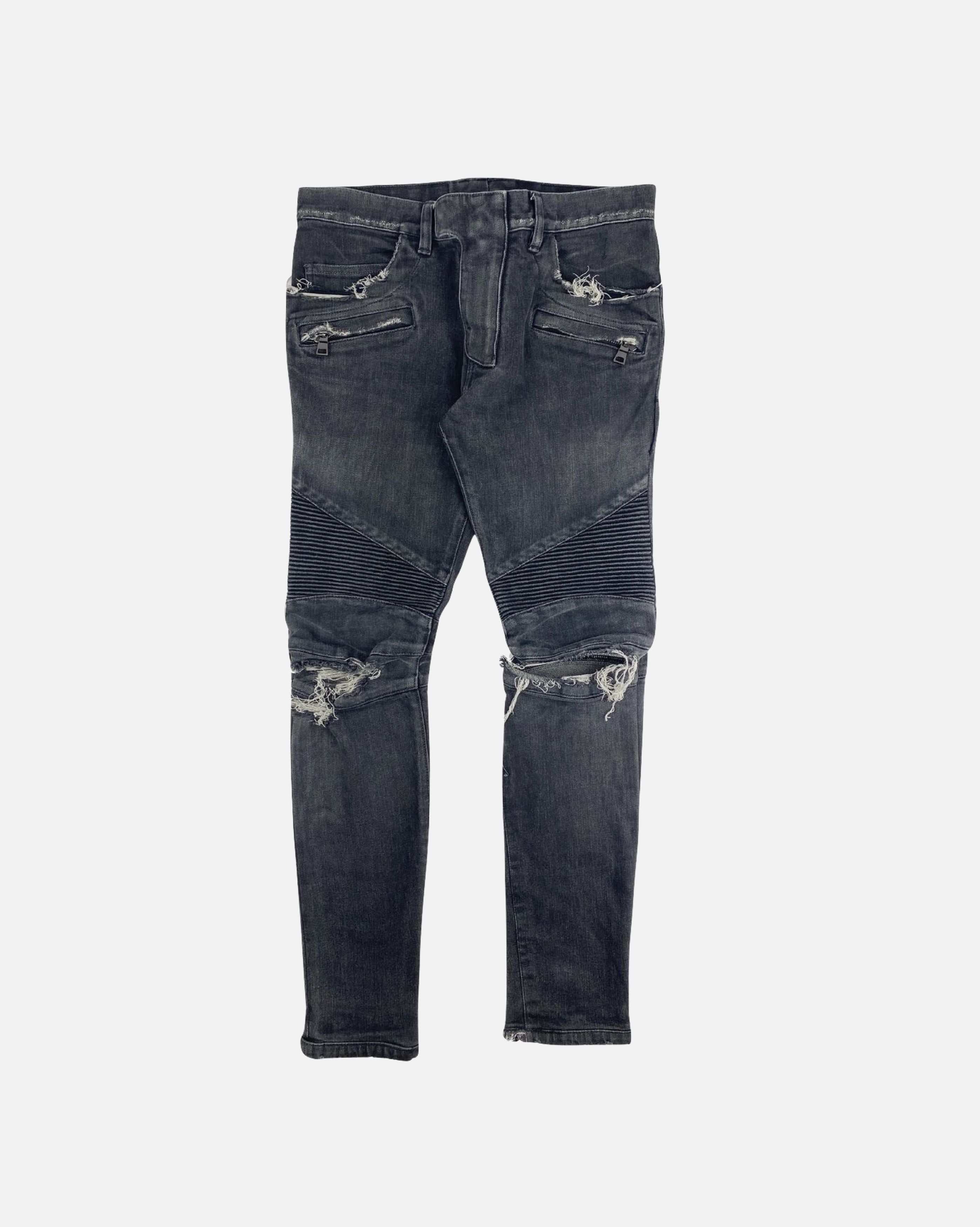 Balmain Balmain Grey Distressed Biker Jeans | Grailed