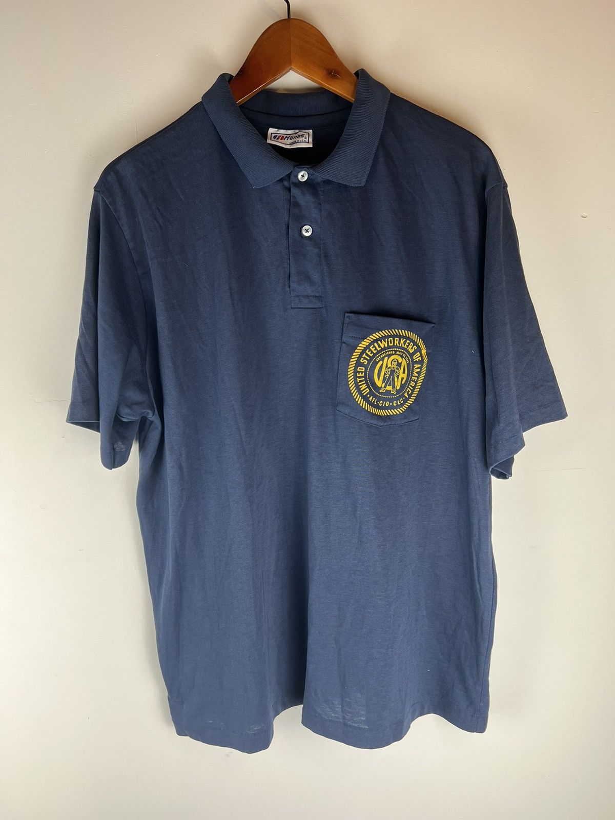Hanes × Vintage Vintage Hanes United Steelworkers of America Workwear Polo Size US L / EU 52-54 / 3 - 2 Thumbnail