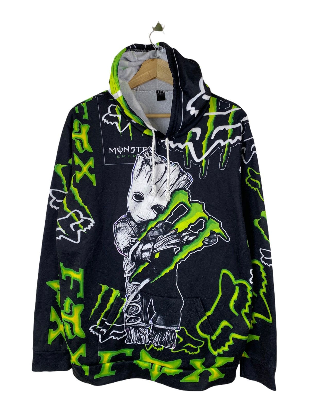 image of Fox Monster Energy Marvel Groot Hoodies in Black/Green, Men's (Size XL)