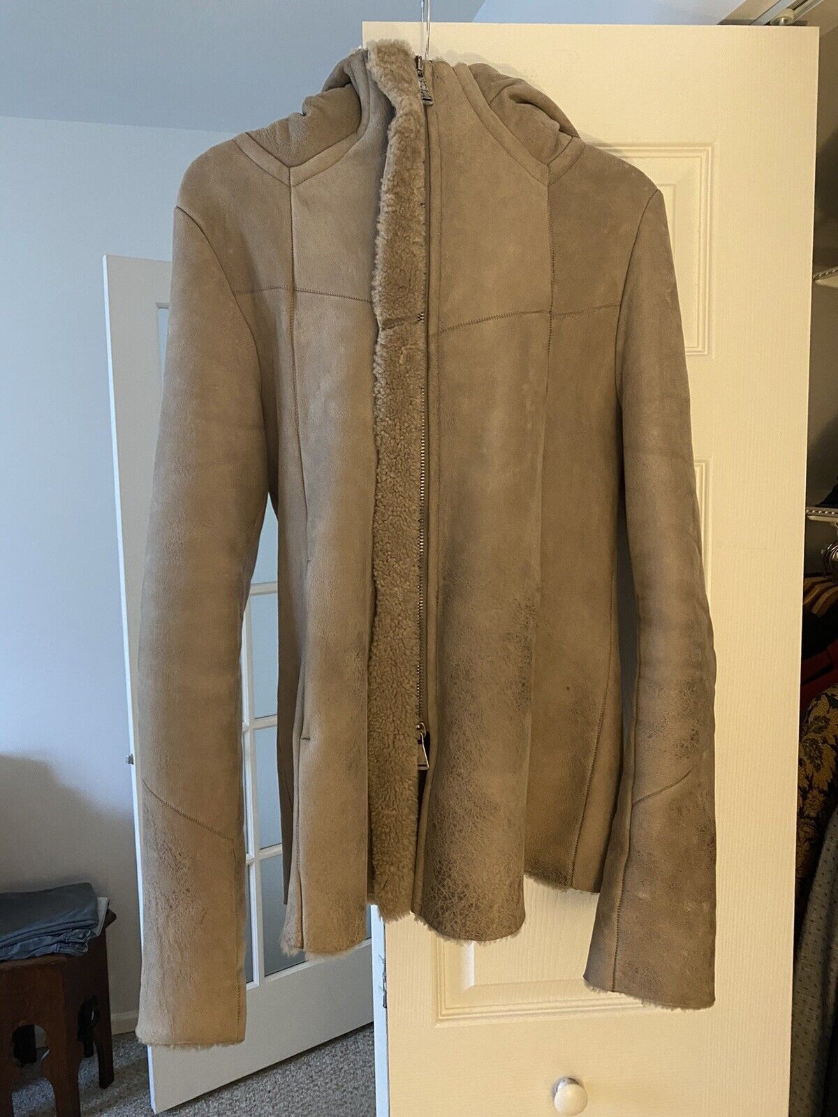 10sei0otto Overlock Leather shearling Jacket Winter Hooded