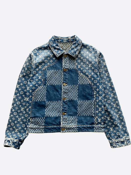 Louis Vuitton Mens 52 Monogram Patchwork Denim Hoodie Zip Jacket