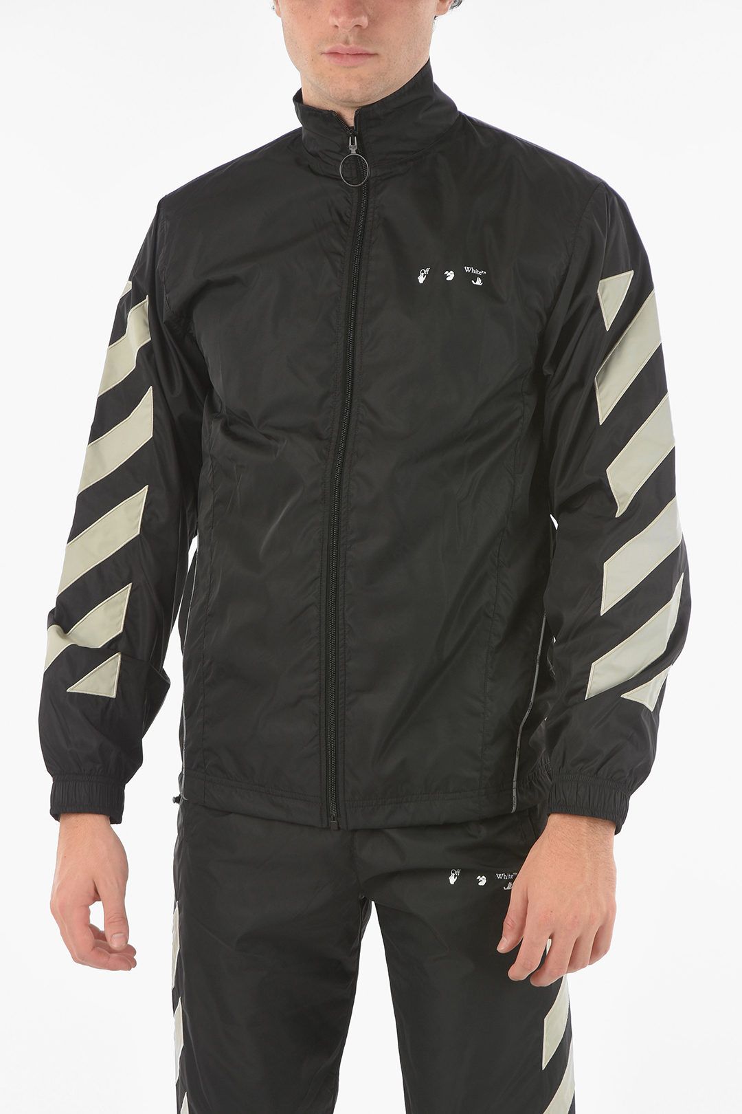 Pre-owned Off-white Nylon Diagonal Track Jacket In Black
