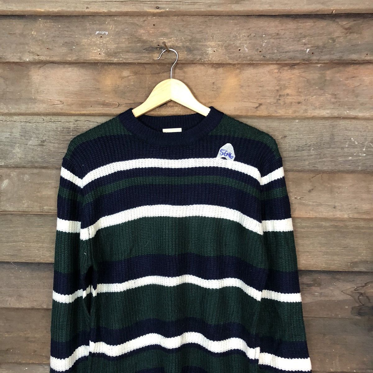 GU × Homespun Knitwear × Solid and Striped Gu Stripe Green Knitwear sweatshirt #5646 Size US M / EU 48-50 / 2 - 2 Thumbnail