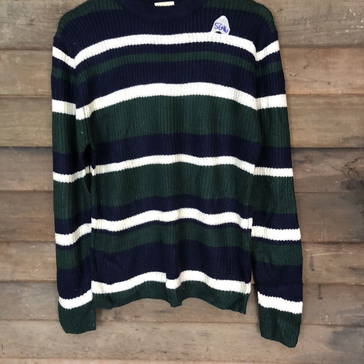GU × Homespun Knitwear × Solid and Striped Gu Stripe Green Knitwear sweatshirt #5646 Size US M / EU 48-50 / 2 - 3 Thumbnail