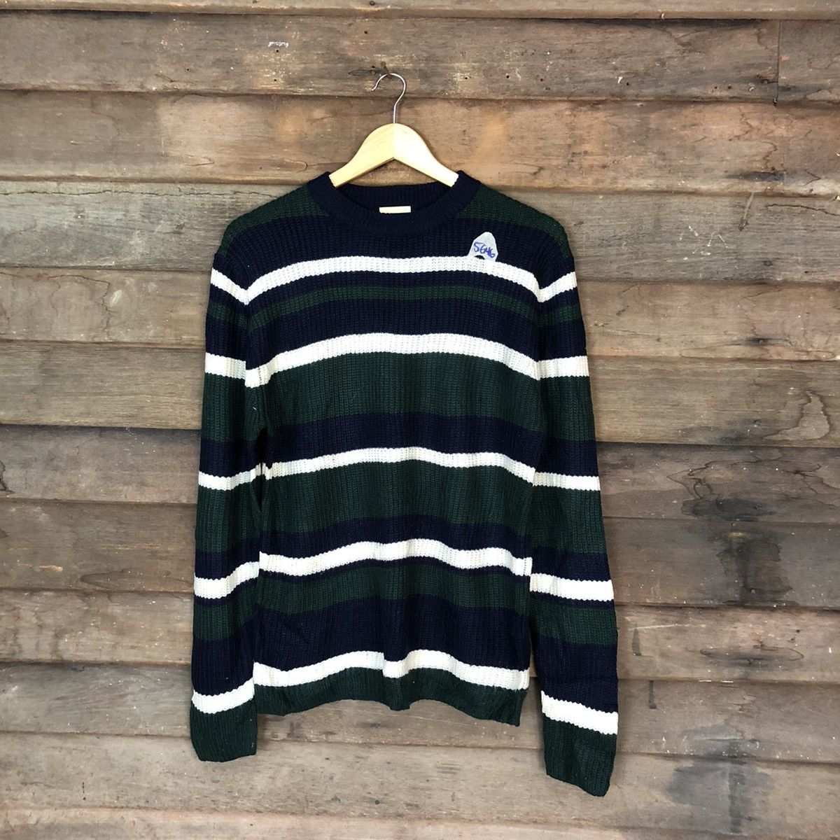GU × Homespun Knitwear × Solid and Striped Gu Stripe Green Knitwear sweatshirt #5646 Size US M / EU 48-50 / 2 - 1 Thumbnail
