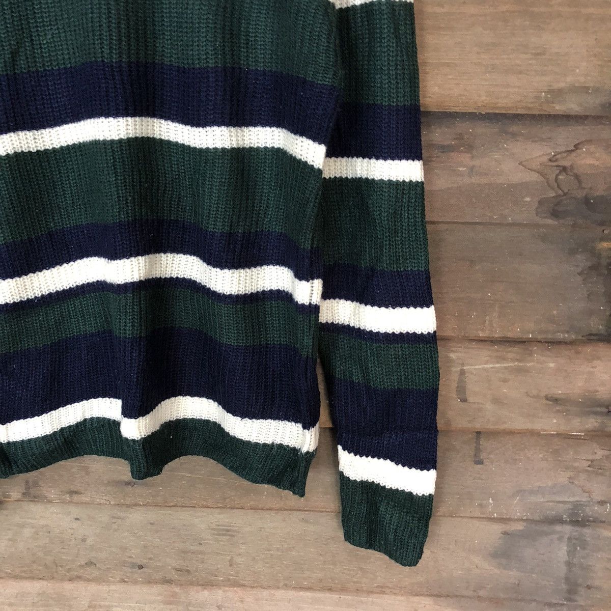 GU × Homespun Knitwear × Solid and Striped Gu Stripe Green Knitwear sweatshirt #5646 Size US M / EU 48-50 / 2 - 5 Thumbnail