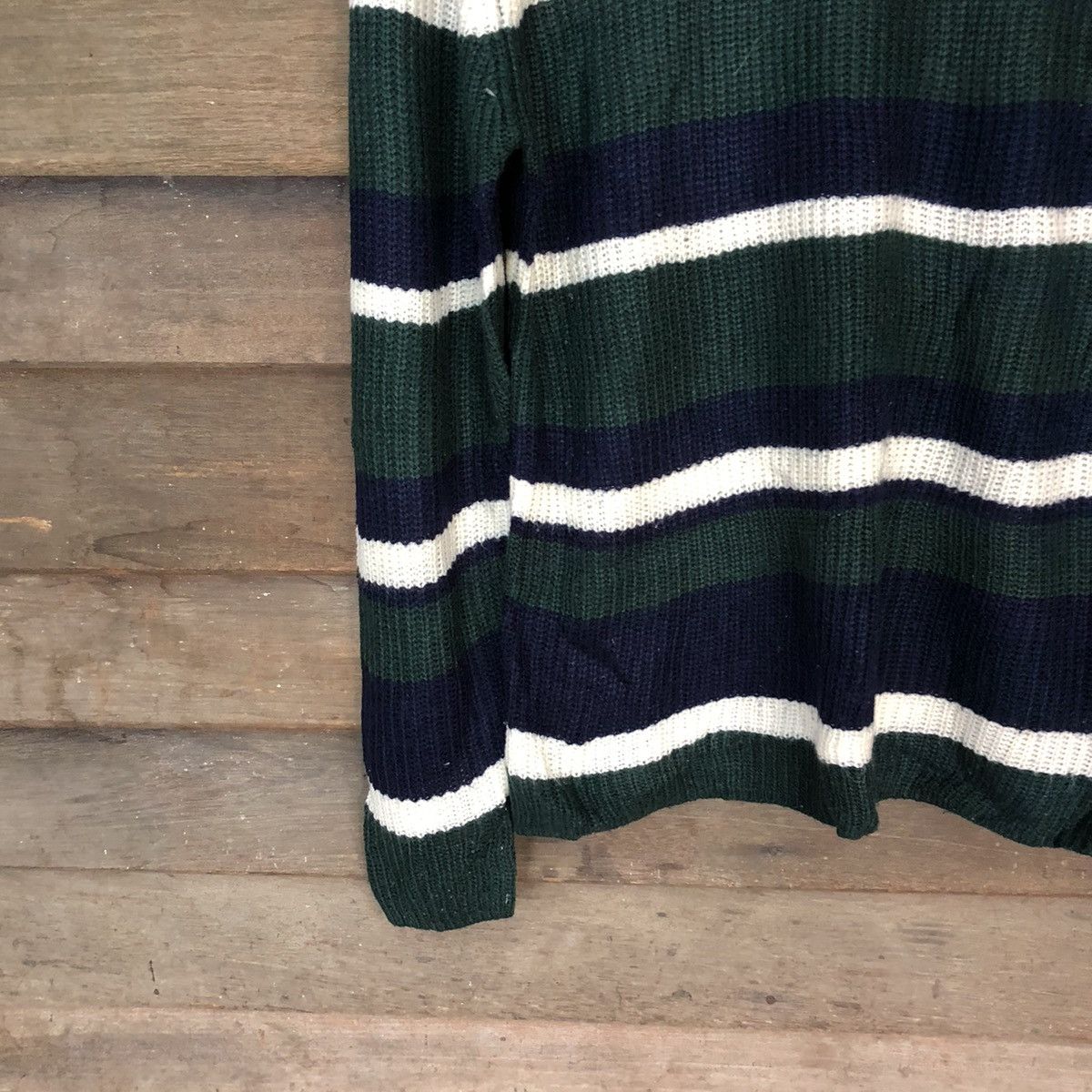 GU × Homespun Knitwear × Solid and Striped Gu Stripe Green Knitwear sweatshirt #5646 Size US M / EU 48-50 / 2 - 4 Thumbnail