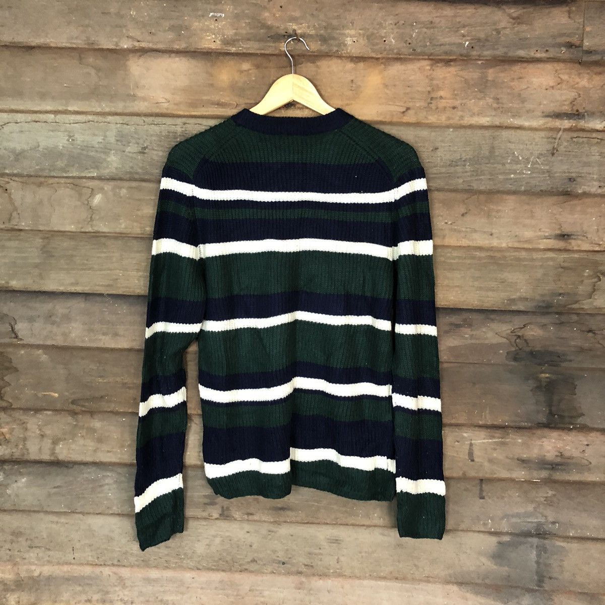 GU × Homespun Knitwear × Solid and Striped Gu Stripe Green Knitwear sweatshirt #5646 Size US M / EU 48-50 / 2 - 9 Thumbnail
