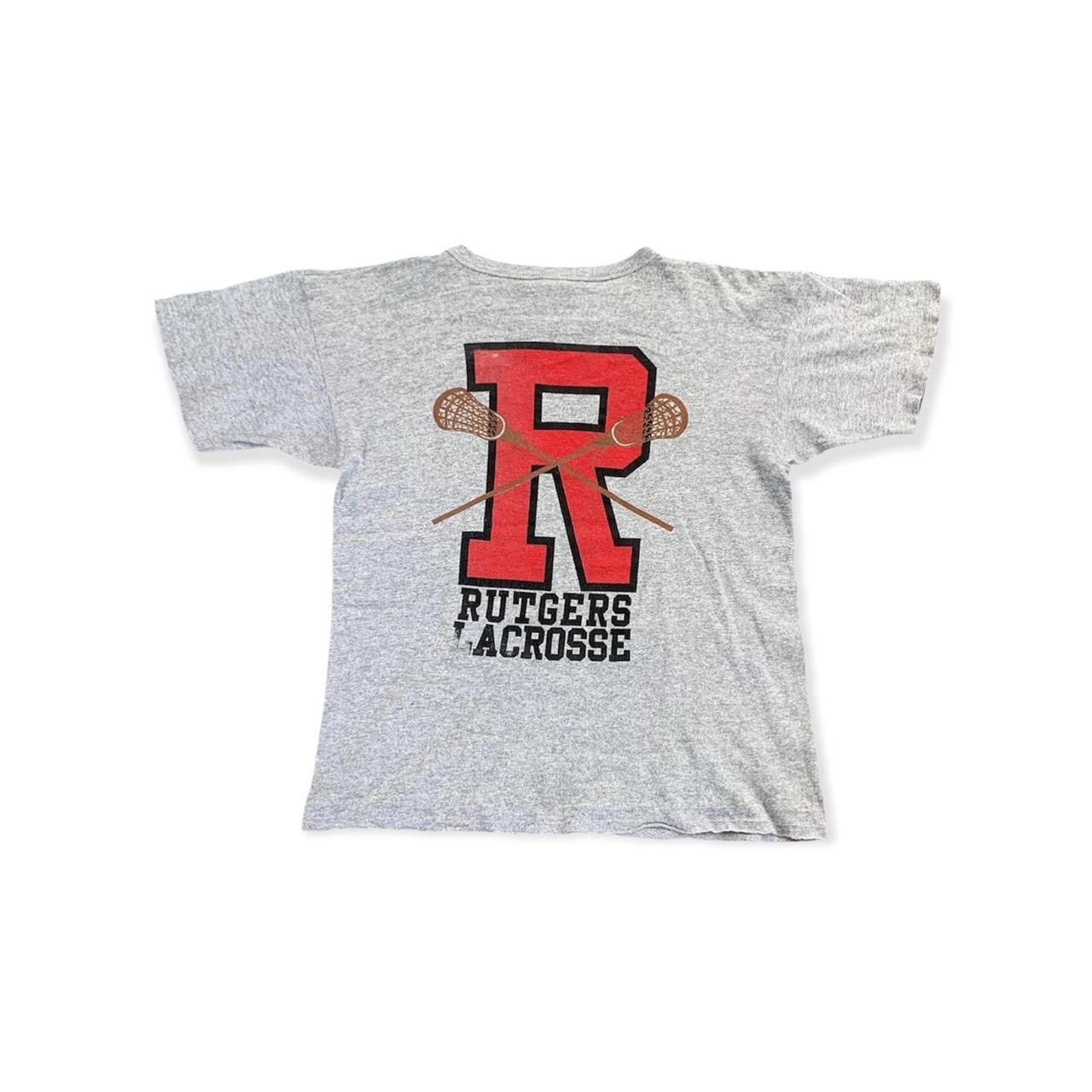 image of American College x Champion Vintage Champion Rutgers Lacrosse Tshirt in Grey, Men's (Size Large)