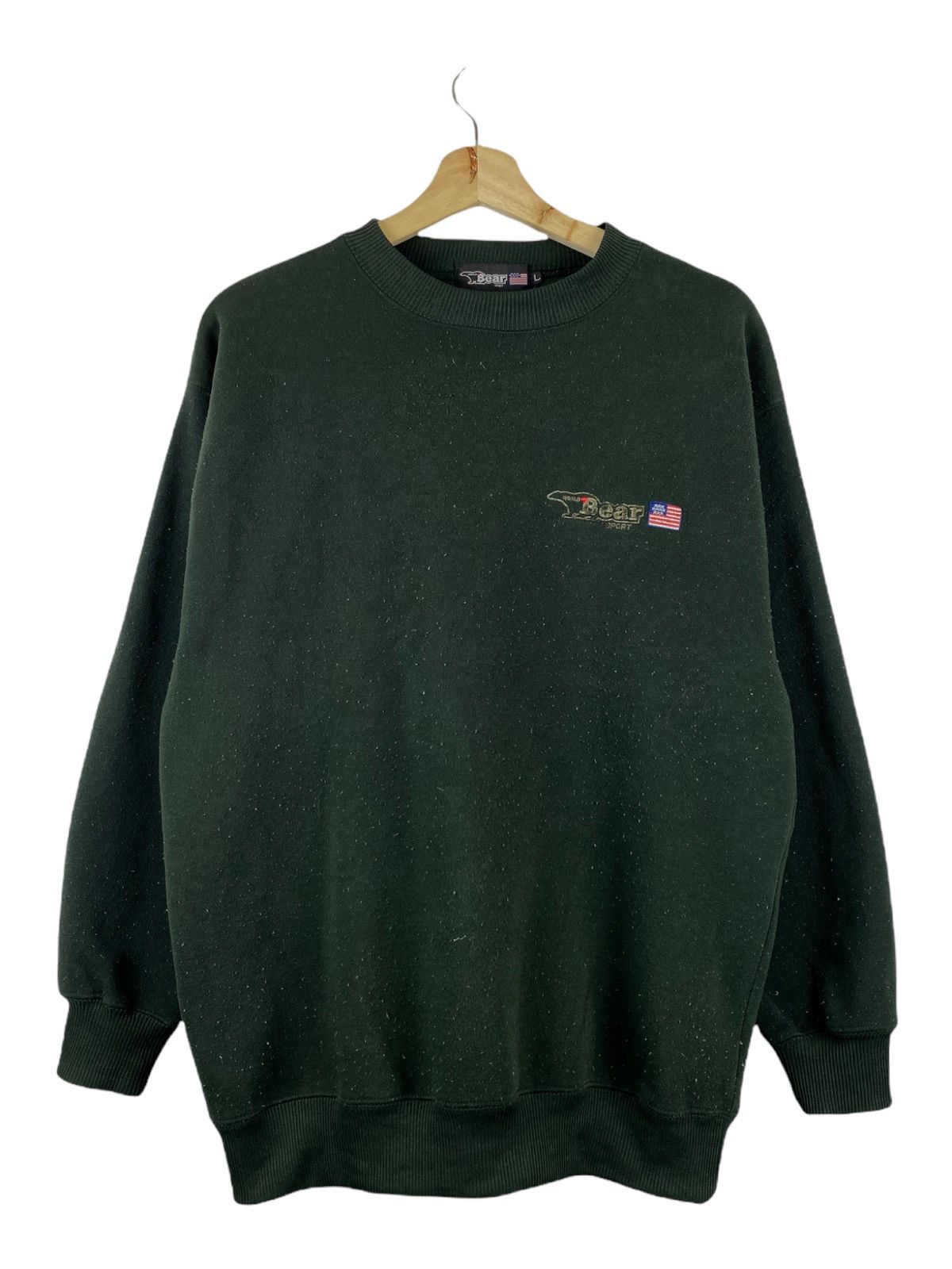 image of Vintage World Bear Usa Small Logo Sweatshirts in Green, Men's (Size Large)