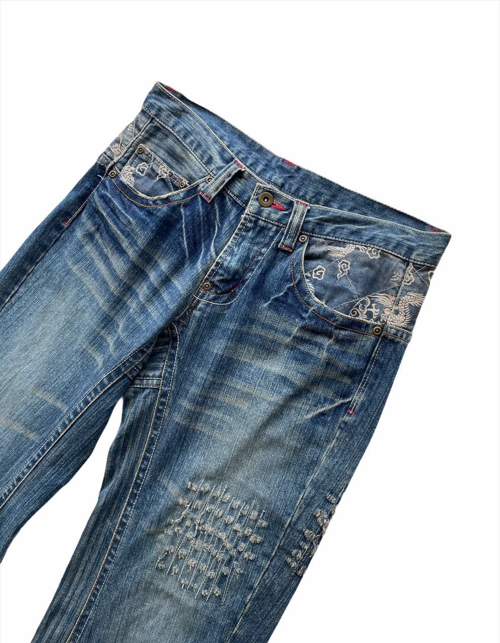 Japanese Brand Rebuild Denim Dragons Print Straight Cut Jeans Size US 32 / EU 48 - 3 Thumbnail