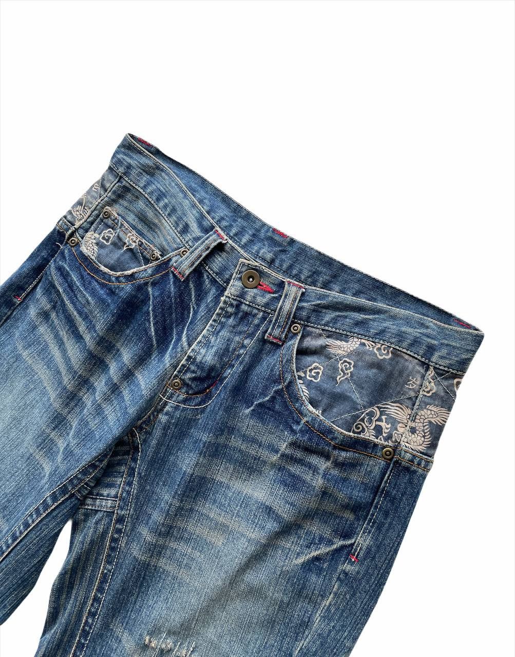 Japanese Brand Rebuild Denim Dragons Print Straight Cut Jeans Size US 32 / EU 48 - 4 Thumbnail