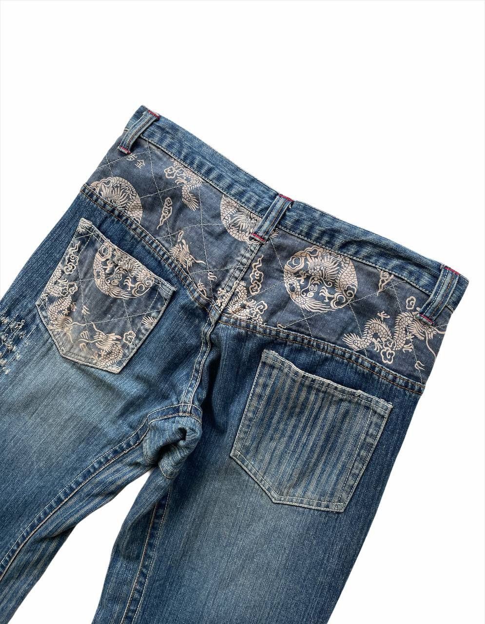 Japanese Brand Rebuild Denim Dragons Print Straight Cut Jeans Size US 32 / EU 48 - 9 Thumbnail