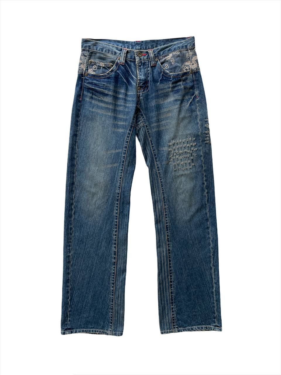 Japanese Brand Rebuild Denim Dragons Print Straight Cut Jeans Size US 32 / EU 48 - 2 Thumbnail