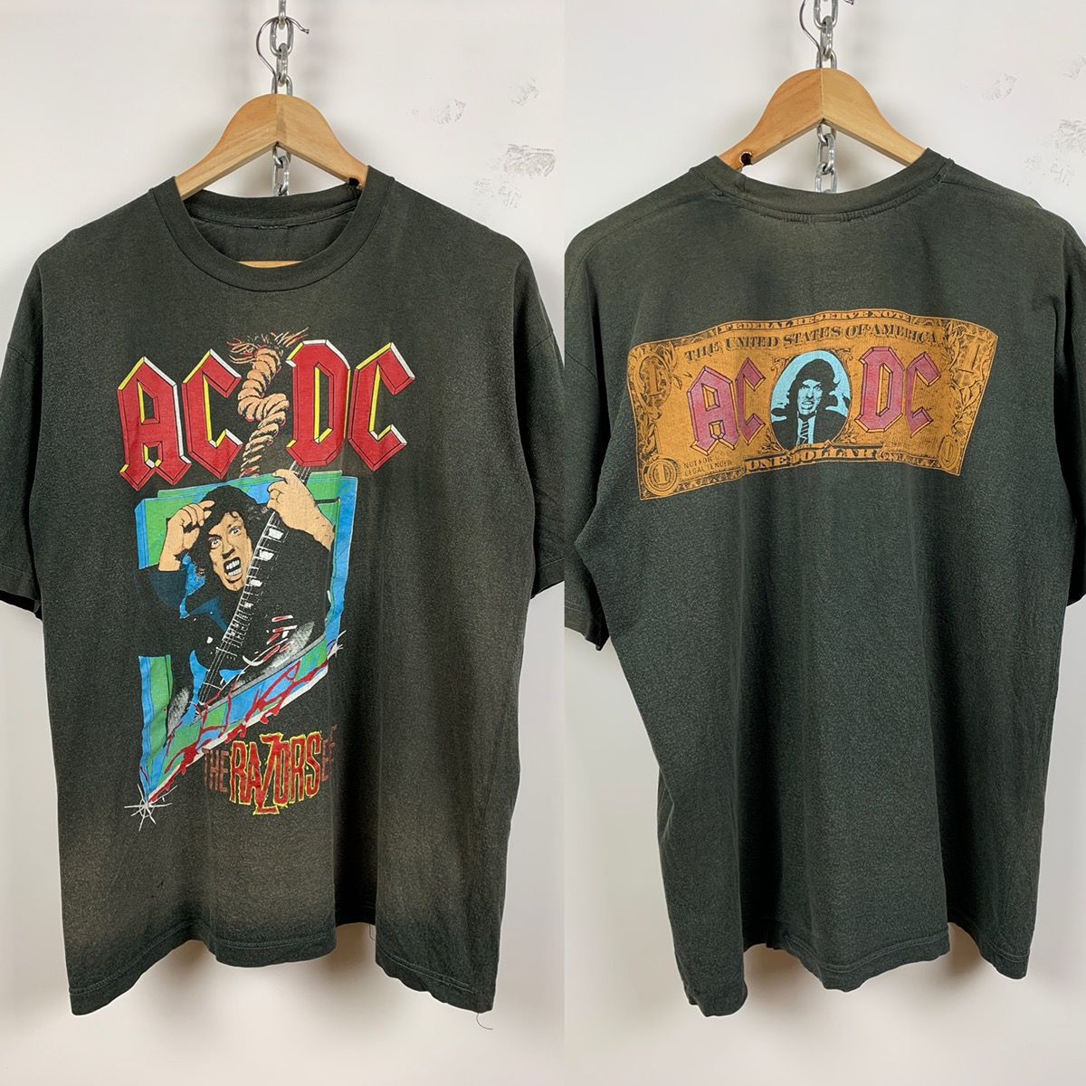 Pre-owned Acdc X Band Tees 1991 Vintage Ac/dc The Razors Edge One Dollar T-shirt In Faded