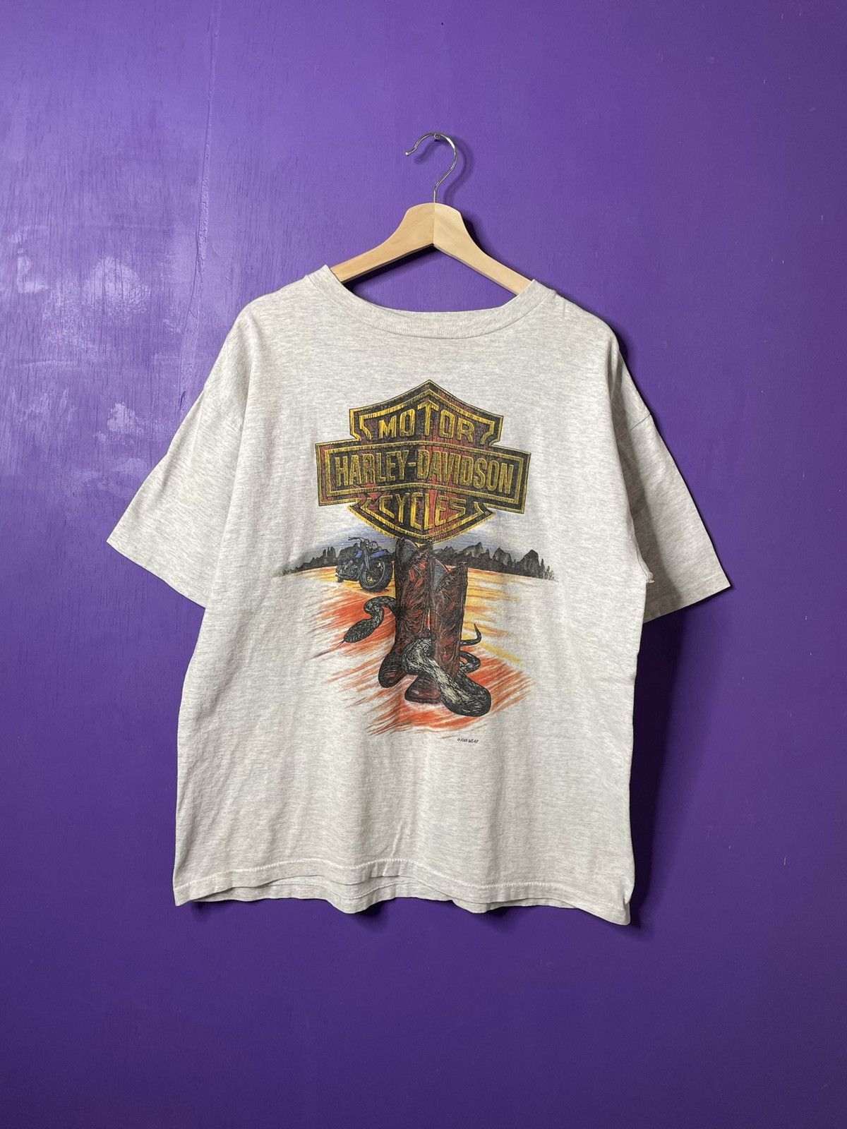 Harley Davidson × Vintage Vintage Harley Davidson Cowboy boots t-shirt Size US XL / EU 56 / 4 - 1 Thumbnail