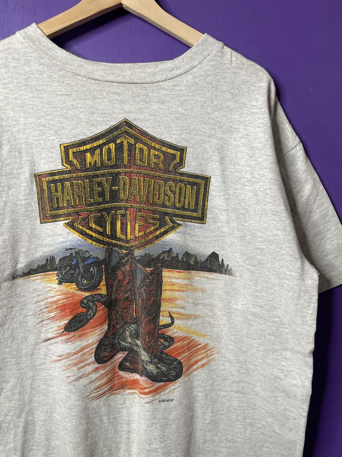 Harley Davidson × Vintage Vintage Harley Davidson Cowboy boots t-shirt Size US XL / EU 56 / 4 - 3 Thumbnail