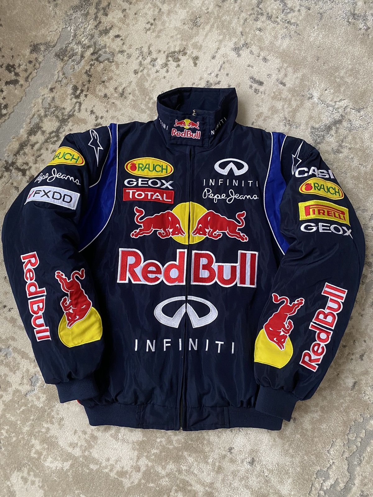 image of Formula Uno x Racing Vintage Red Bull Racing Formula One Vettel Racing Jacket in Navy (Size Medium)