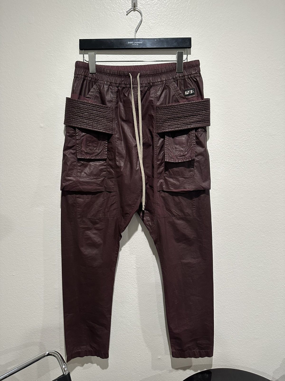 image of Rick Owens Waxed Nylon Creatch Cargo Pants in Wig, Men's (Size 32)
