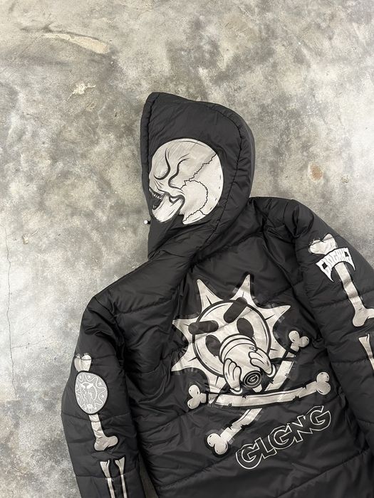 Glo Gang RARE Glo Gang Skeleton Halloween Black Puffy Jacket Large