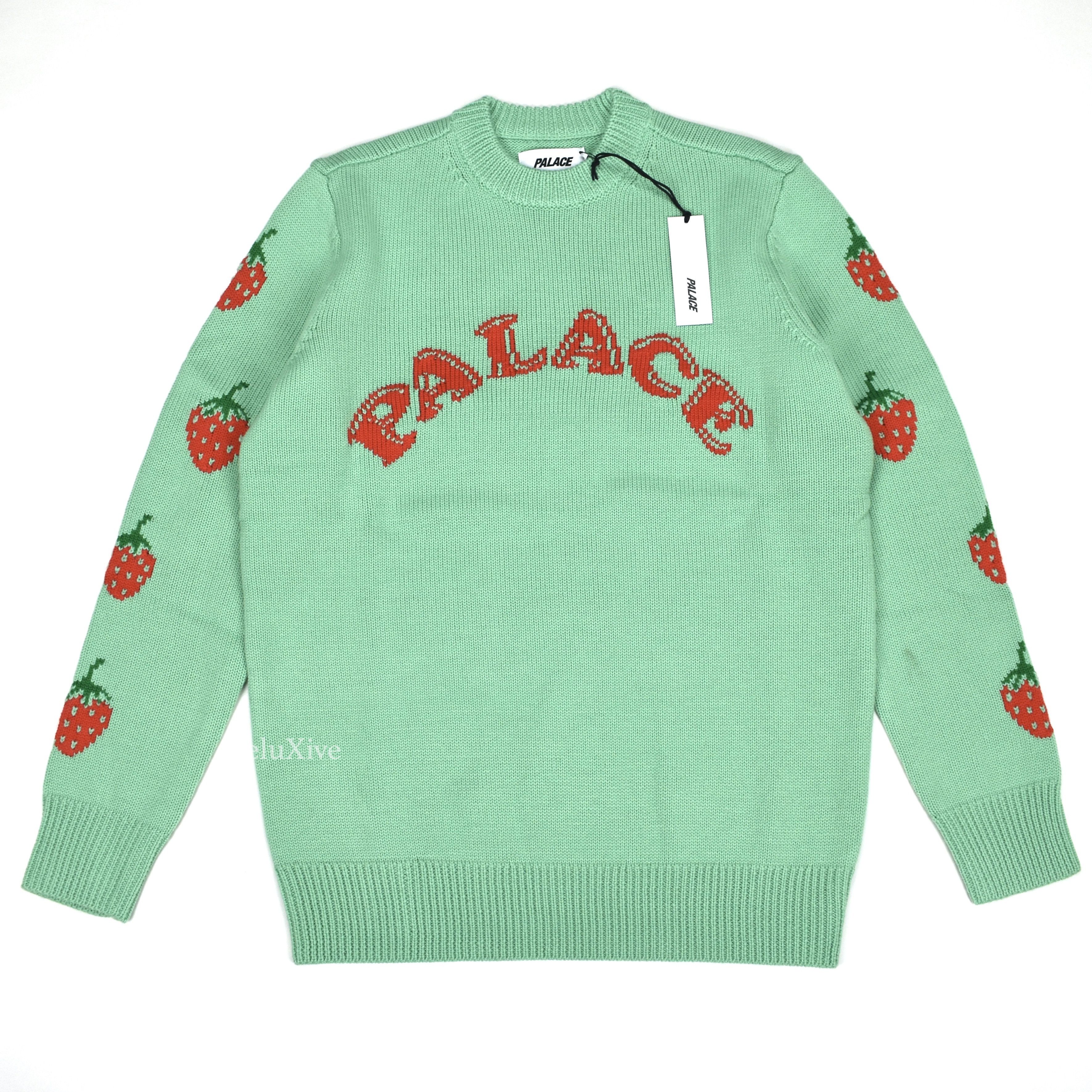 image of Palace Green Strawberry Logo Knit Sweater Ds Ss22, Men's (Size Small)