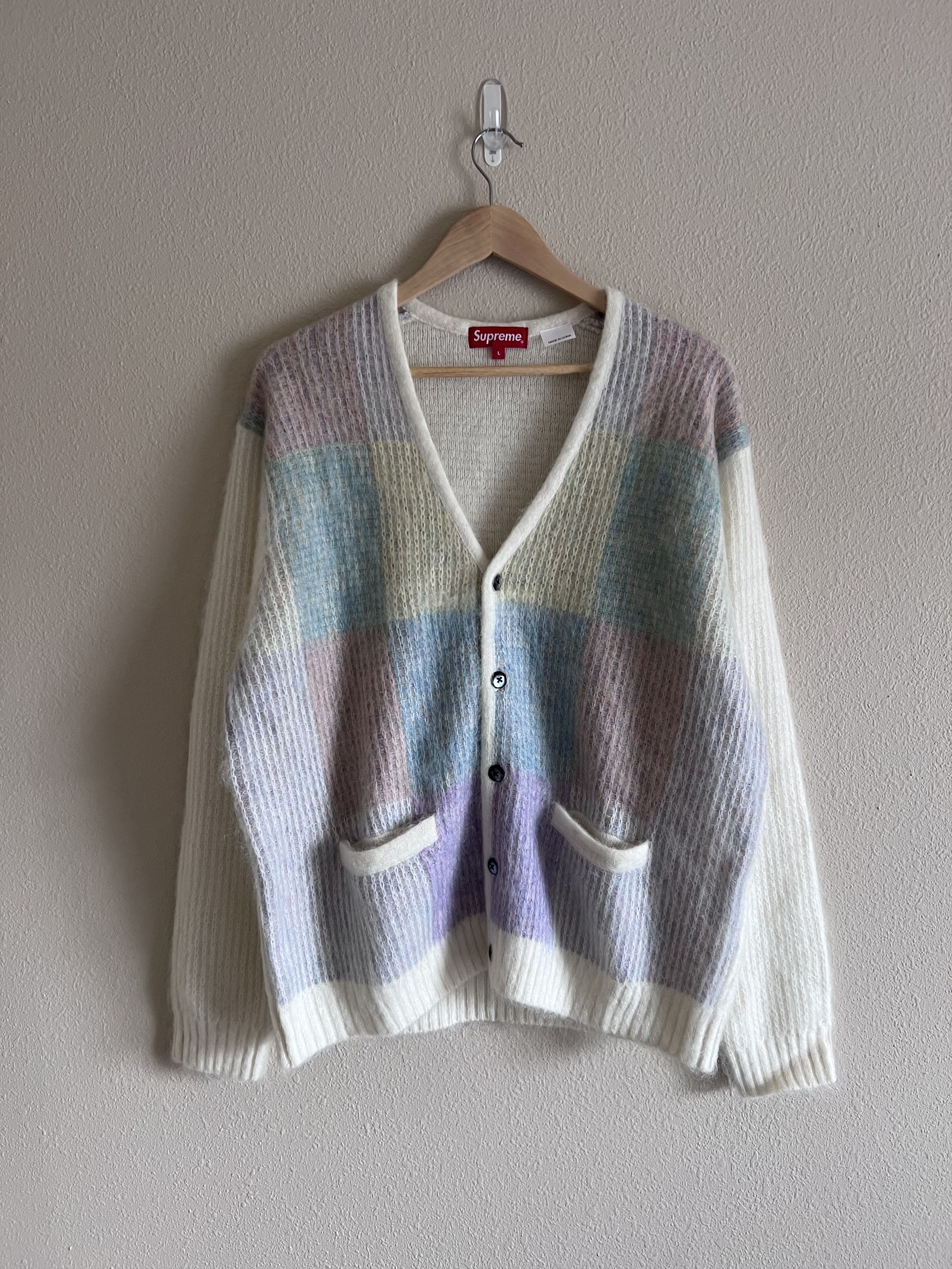 販売サイト supreme Brushed Grid Cardigan WHITE Lサイズ