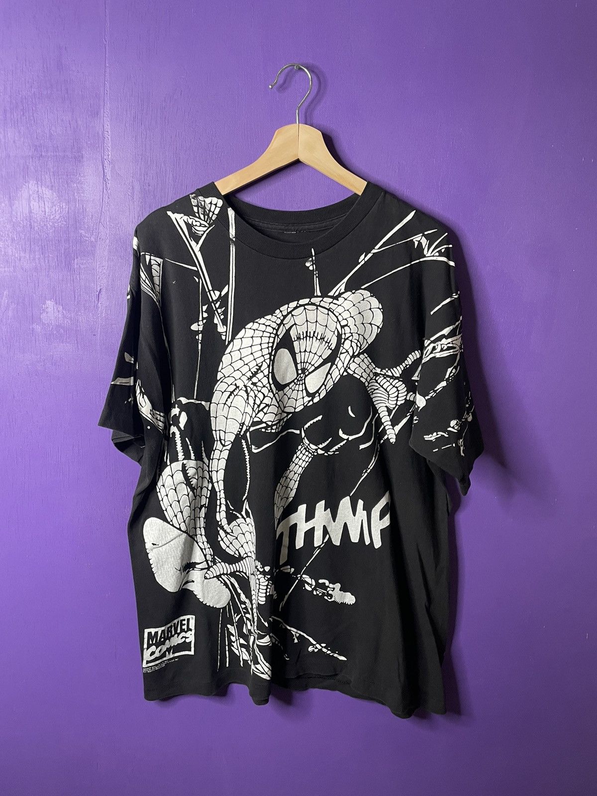 Marvel Comics × Vintage Vintage 1993 Spider-Man “THWIP” webs AOP t-shirt Size US XL / EU 56 / 4 - 1 Thumbnail