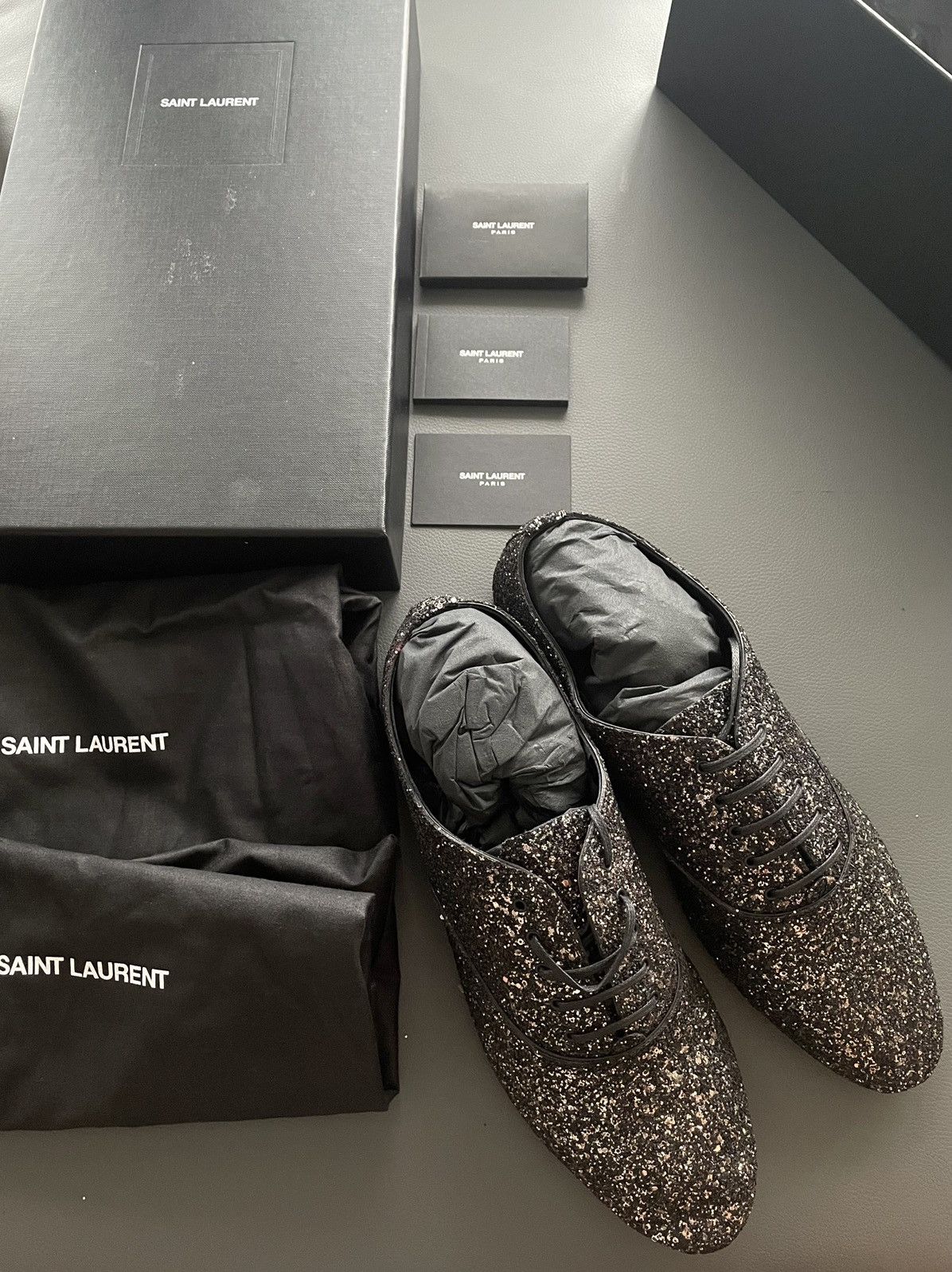 Hedi Slimane Saint Laurent Paris Yves Saint Laurent 1 500 BrandNew Super Rare Runway Glitter Galaxy Laceup Shoe Grailed