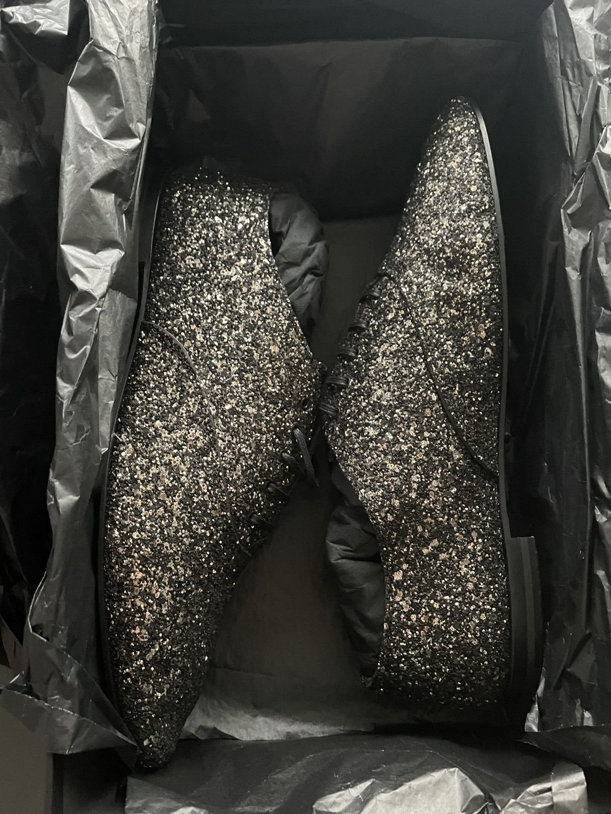 Hedi Slimane × Saint Laurent Paris × Yves Saint Laurent $1,500 BrandNew Super Rare Runway Glitter Galaxy Laceup Shoe Size US 11 / EU 44 - 12 Thumbnail