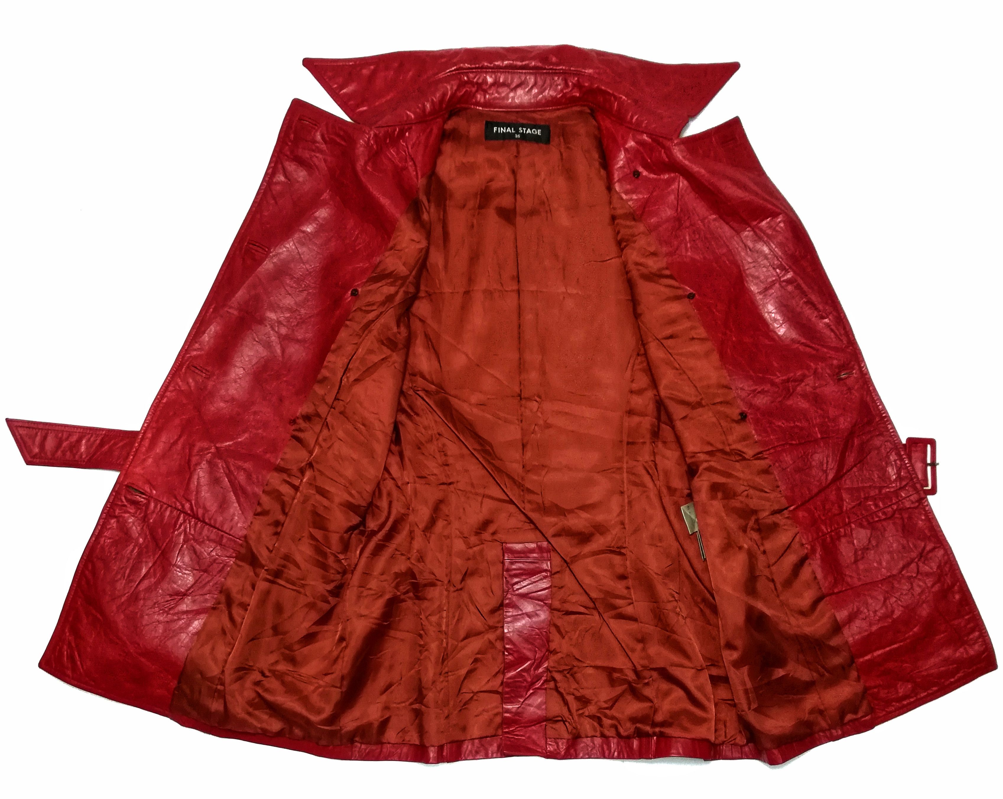 Designer × Japanese Brand 🔥Final Stage Double Breast Red Leather Trenchcoat🔥 Size US XXS / EU 40 - 6 Thumbnail