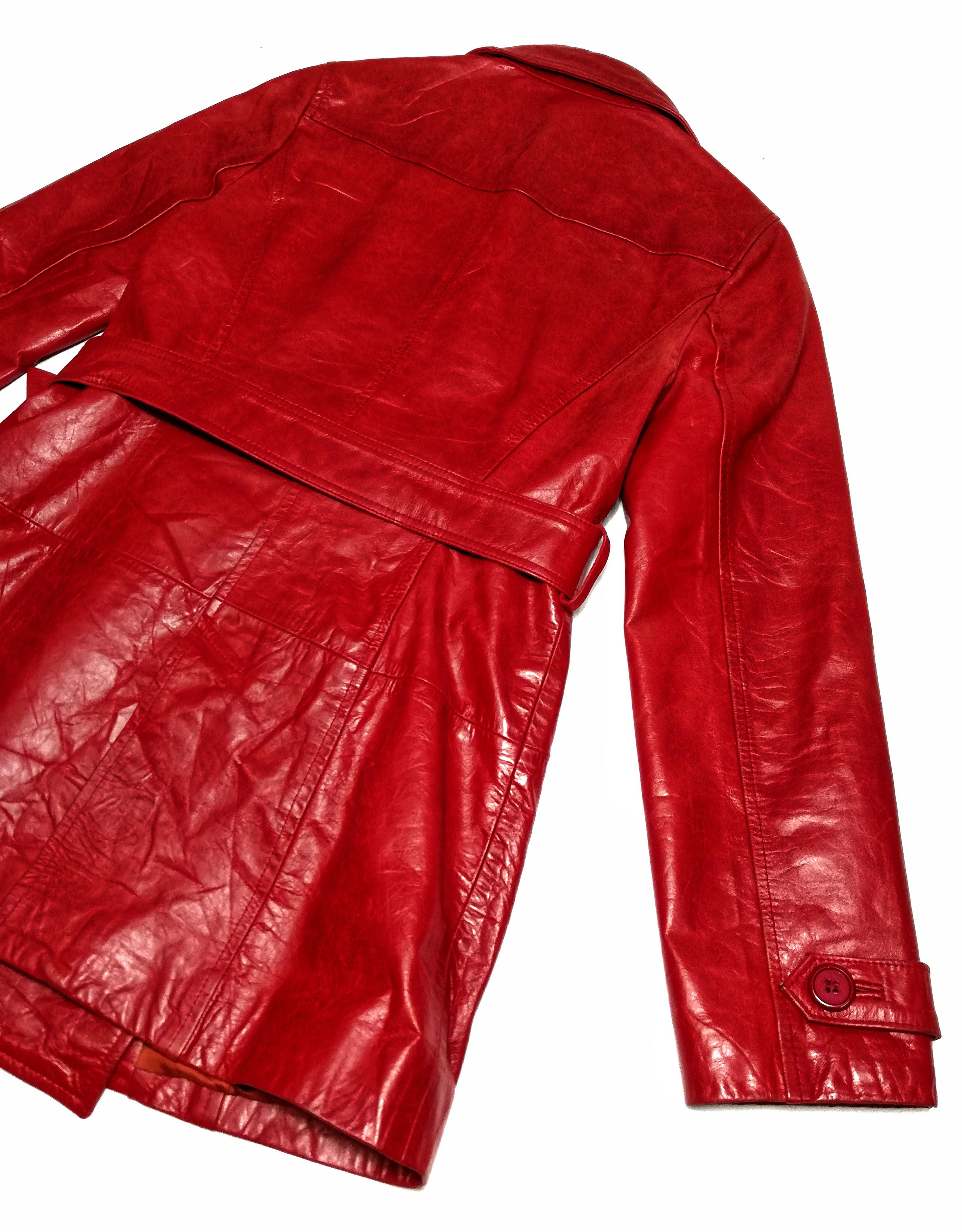 Designer × Japanese Brand 🔥Final Stage Double Breast Red Leather Trenchcoat🔥 Size US XXS / EU 40 - 14 Thumbnail