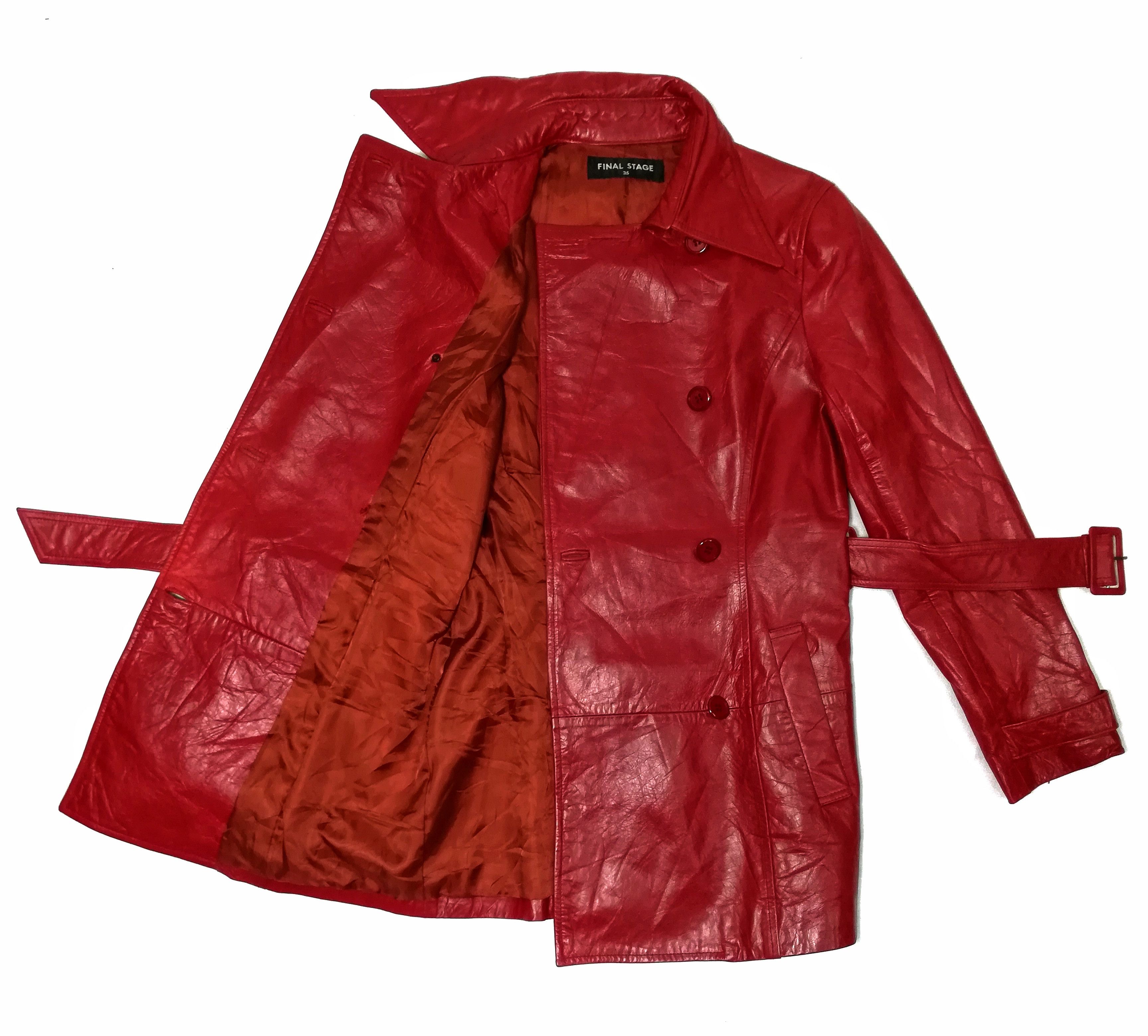 Designer × Japanese Brand 🔥Final Stage Double Breast Red Leather Trenchcoat🔥 Size US XXS / EU 40 - 1 Thumbnail