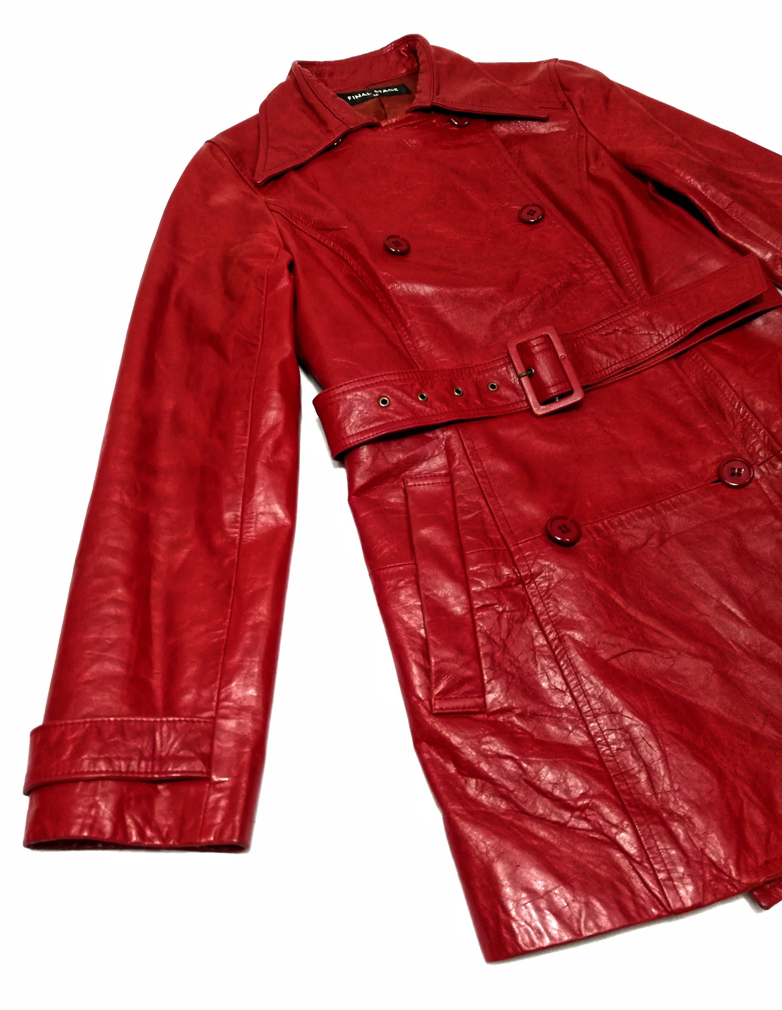 Designer × Japanese Brand 🔥Final Stage Double Breast Red Leather Trenchcoat🔥 Size US XXS / EU 40 - 4 Thumbnail