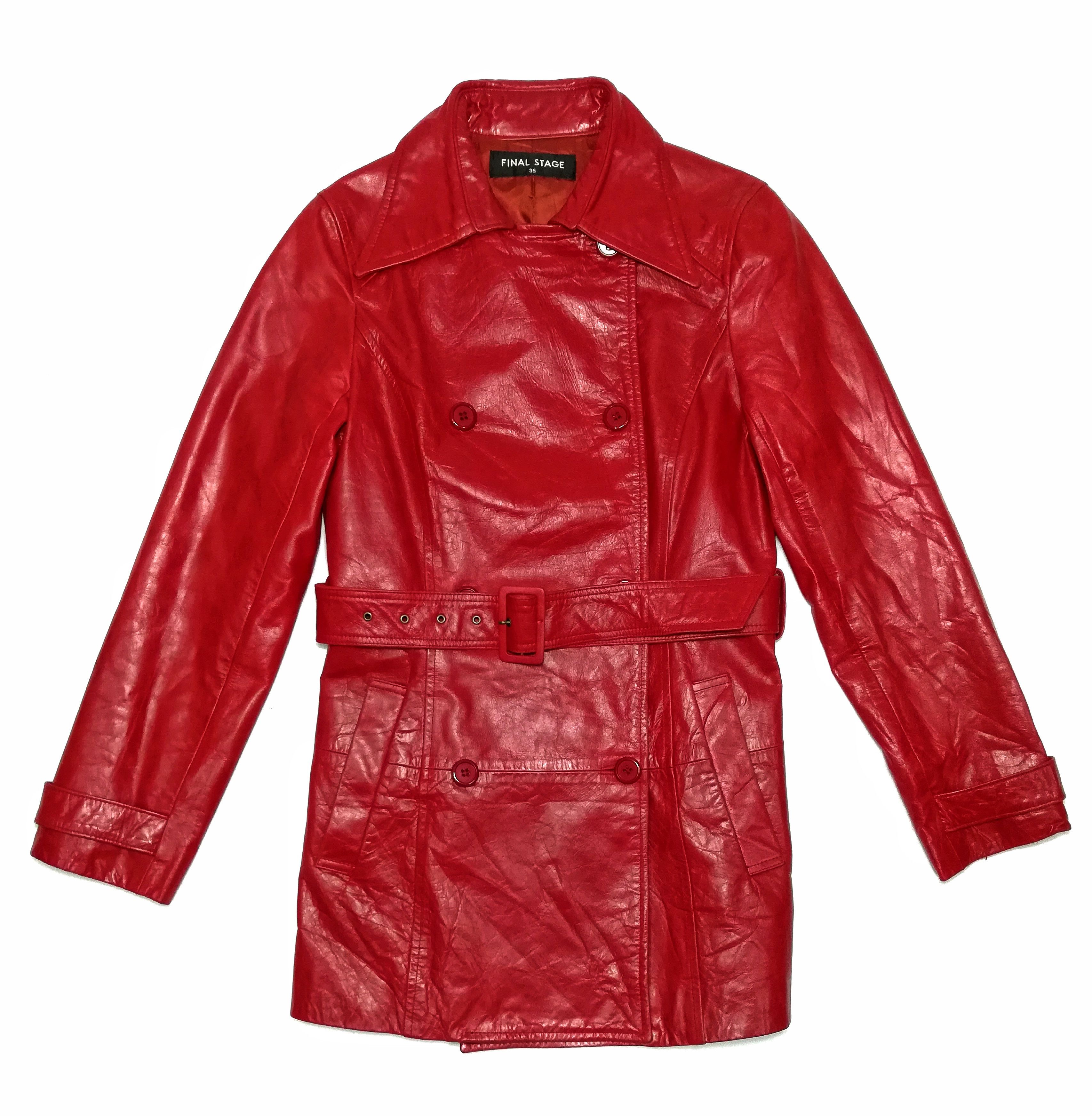 Designer × Japanese Brand 🔥Final Stage Double Breast Red Leather Trenchcoat🔥 Size US XXS / EU 40 - 2 Thumbnail