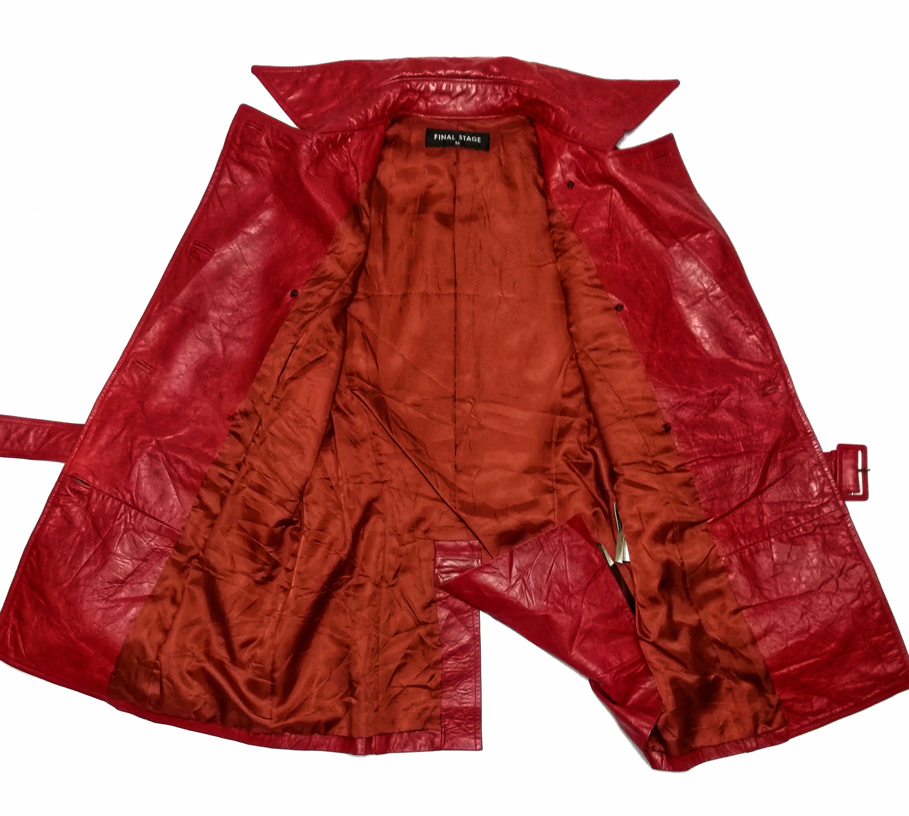 Designer × Japanese Brand 🔥Final Stage Double Breast Red Leather Trenchcoat🔥 Size US XXS / EU 40 - 7 Thumbnail