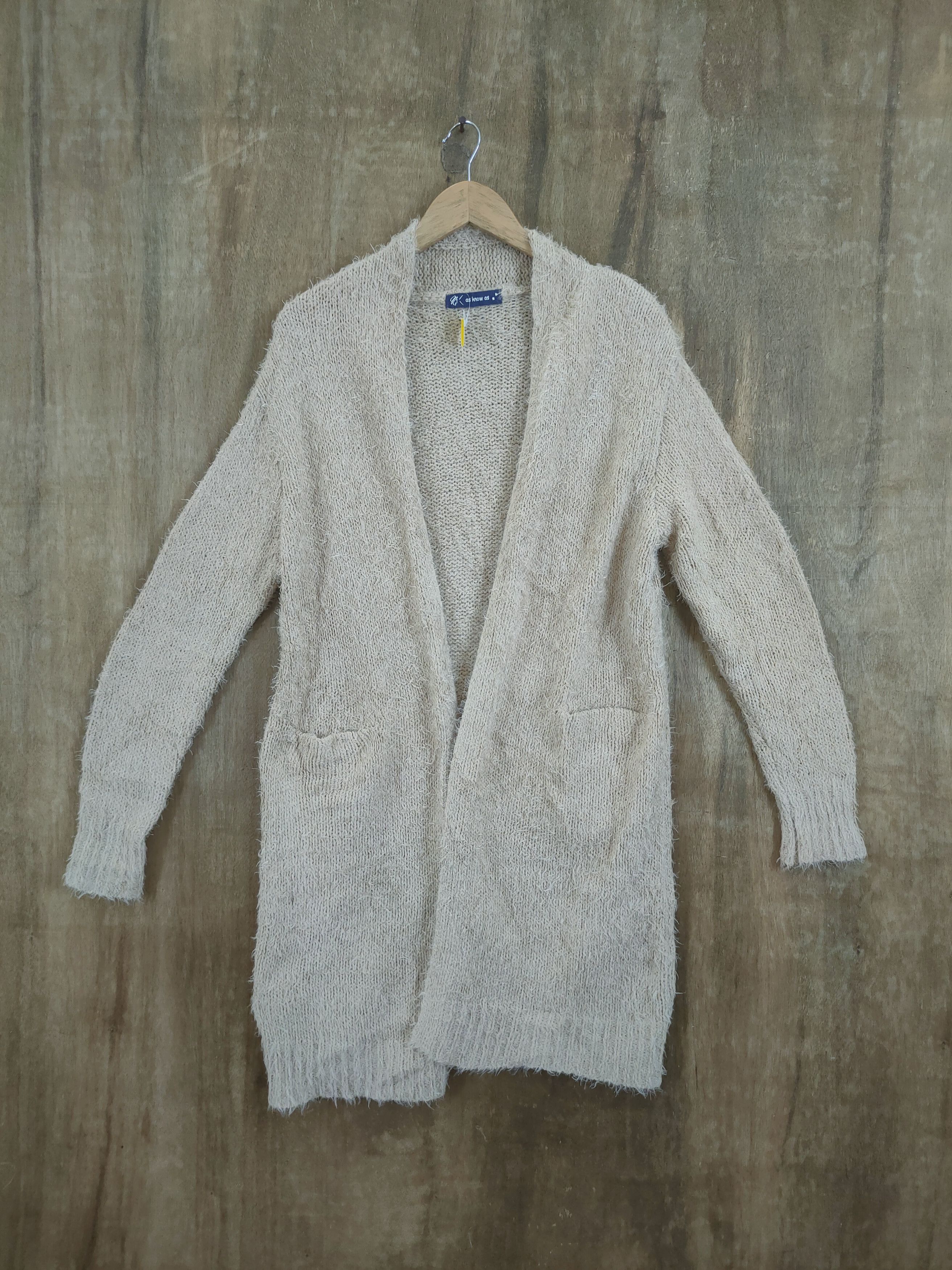 image of As Know As Mohair Shag Shaggy Fur Knitwear Cardigan 46-938 in Nude, Men's (Size Medium)