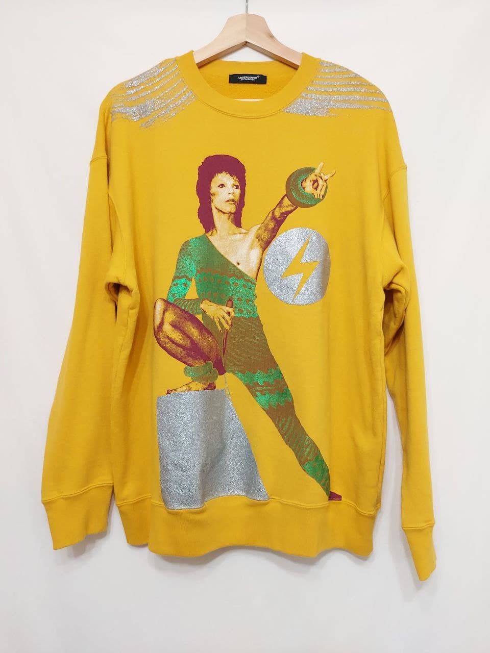 image of Undercover Ss19 David Bowie Ziggy Stardust Sweatshirt in Mustard Yellow, Men's (Size Small)