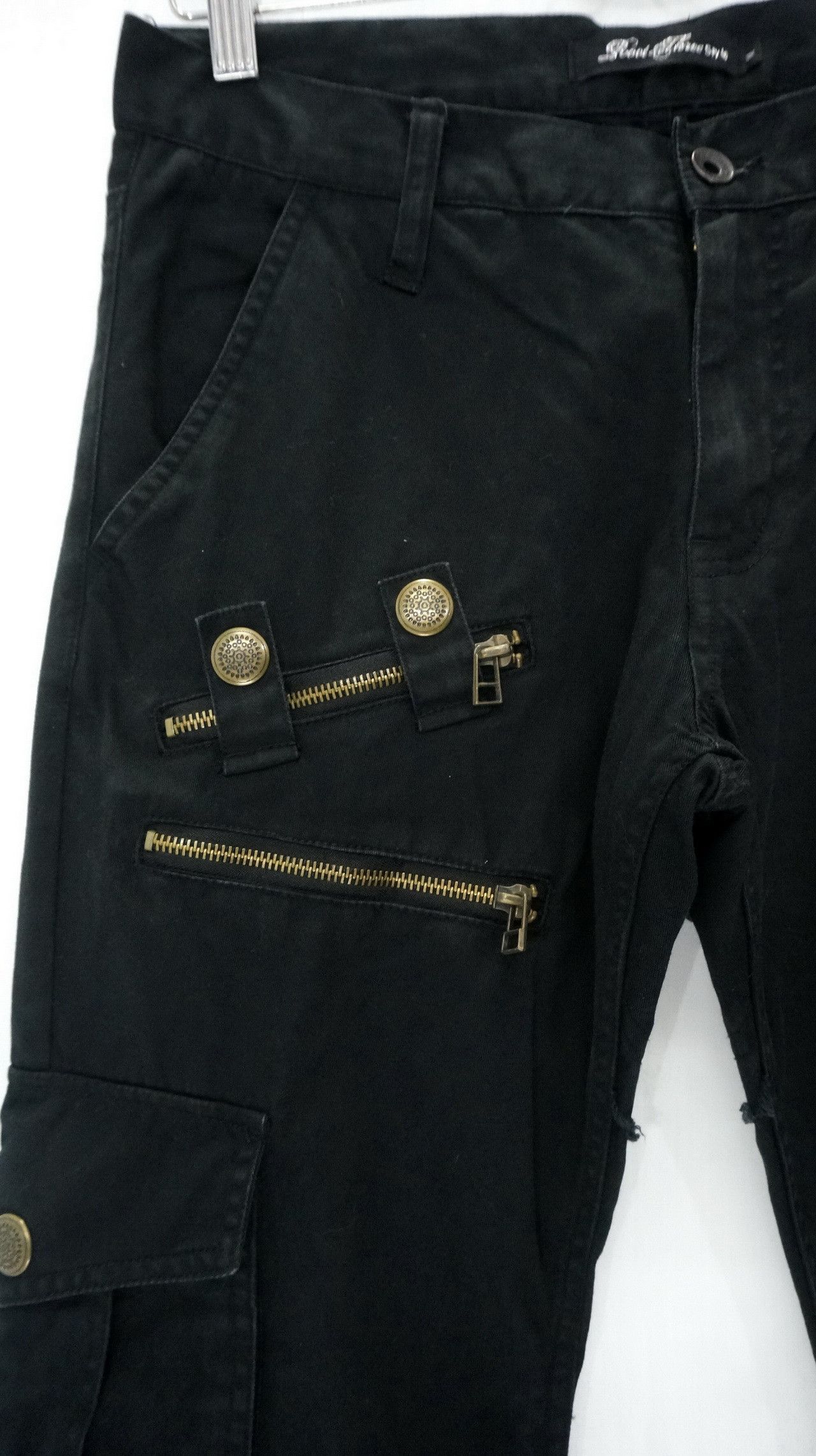 Japanese Brand 🇯🇵 ROOT THREE 🇯🇵 Low Rise Flared Leg Black Cargo Pants Size US 30 / EU 46 - 4 Thumbnail