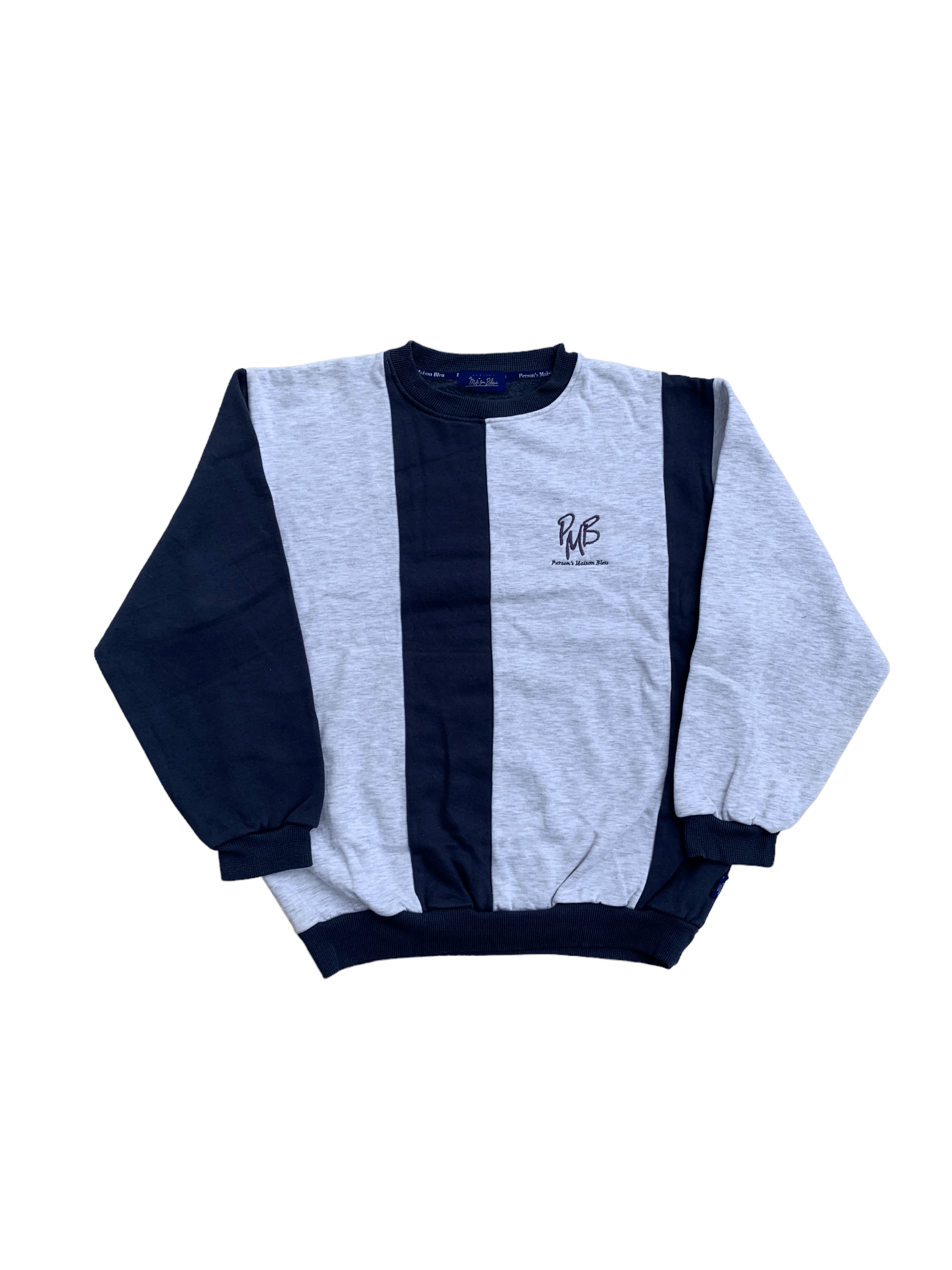 image of Persons x Vintage Person's Maison Bleu Vertical Colorblock Sweatshirt in Grey, Men's (Size Medium)